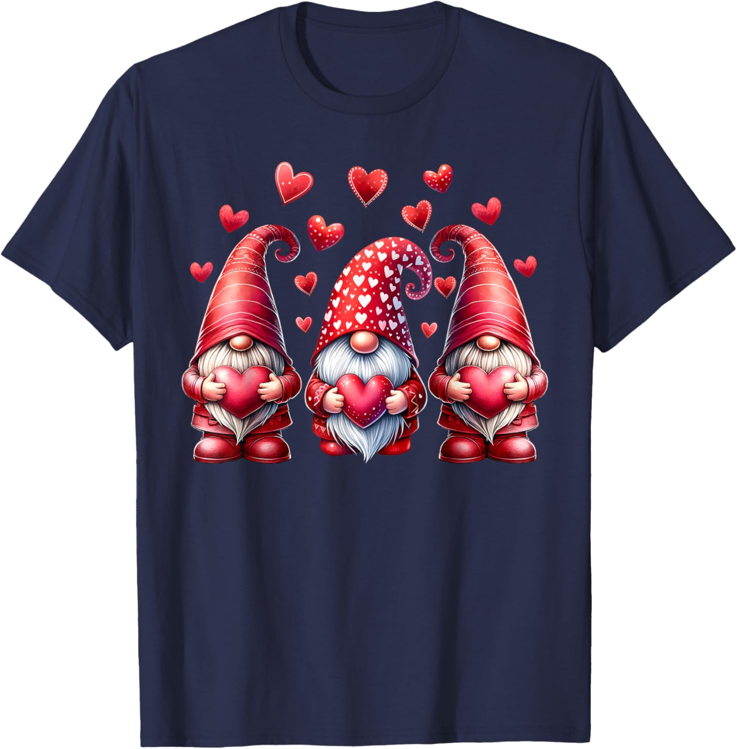 Valentines Day Gnomes Cute Red Hearts Love Gnome Women Girls T-Shirt - T-Shirt | Navy