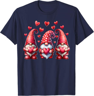 Valentines Day Gnomes Cute Red Hearts Love Gnome Women Girls T-Shirt - T-Shirt | Navy