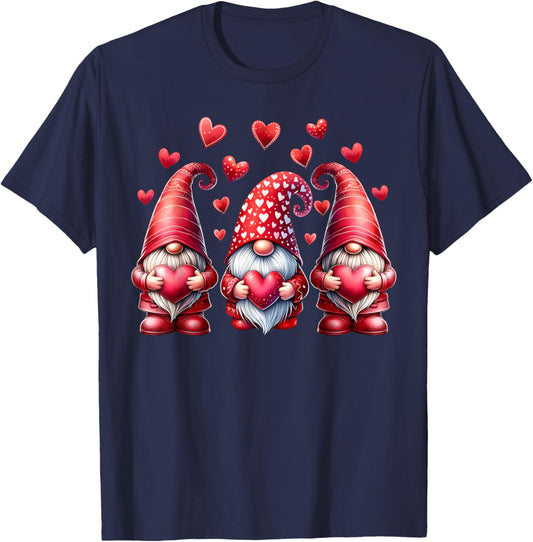 Valentines Day Gnomes Cute Red Hearts Love Gnome Women Girls T-Shirt - T-Shirt | Navy