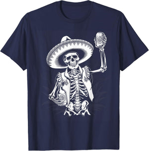 Mexico Vintage Skeleton Tequila Dia De Los Muertos Mexican T-Shirt - T-Shirt | Navy