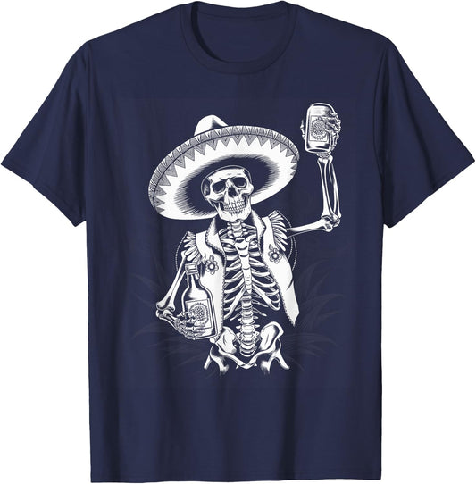 Mexico Vintage Skeleton Tequila Dia De Los Muertos Mexican T-Shirt - T-Shirt | Navy