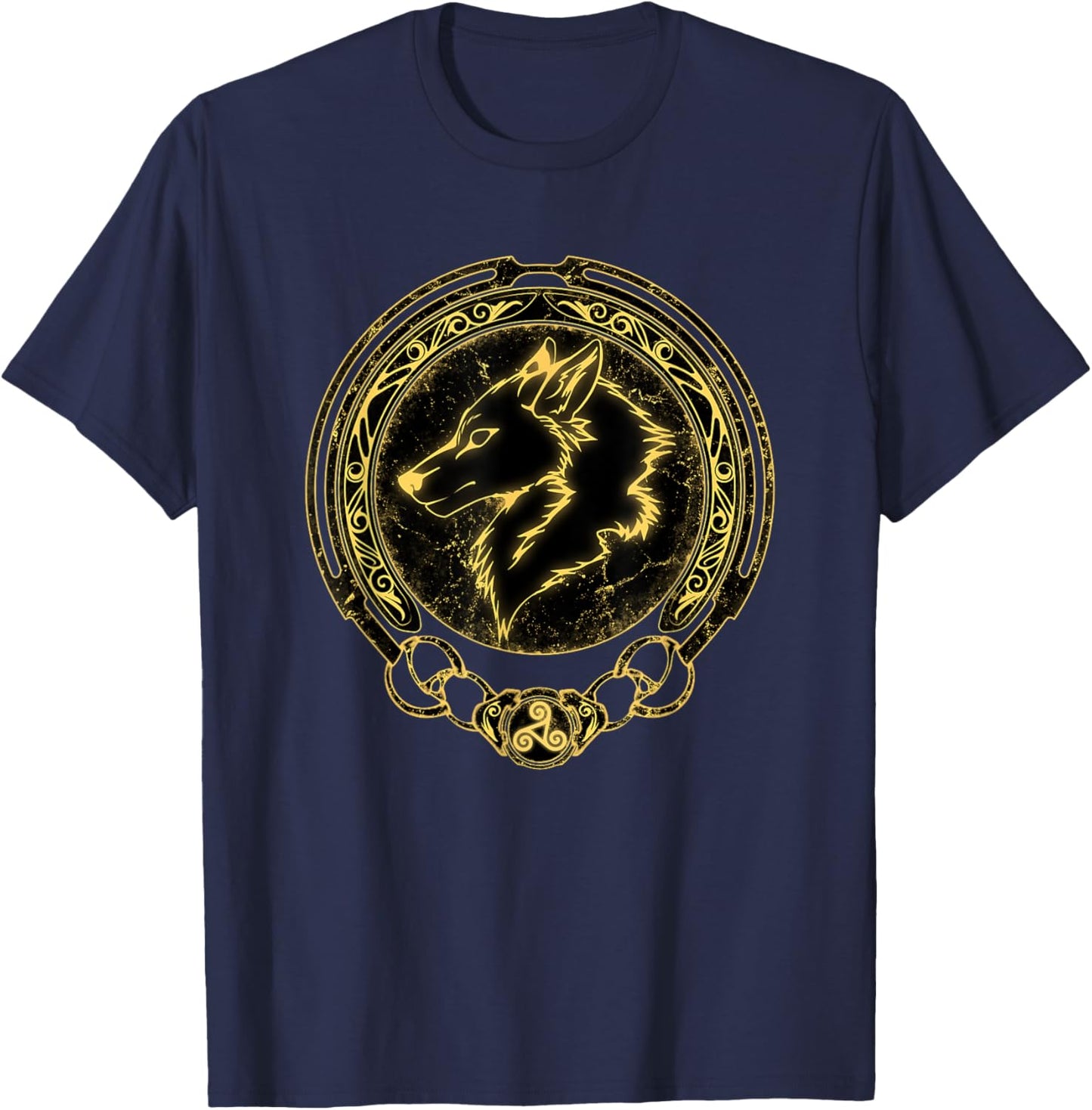 Viking Fenrir Fenris Wolf Celtic Triskelion Symbol T-Shirt - T-Shirt | Navy