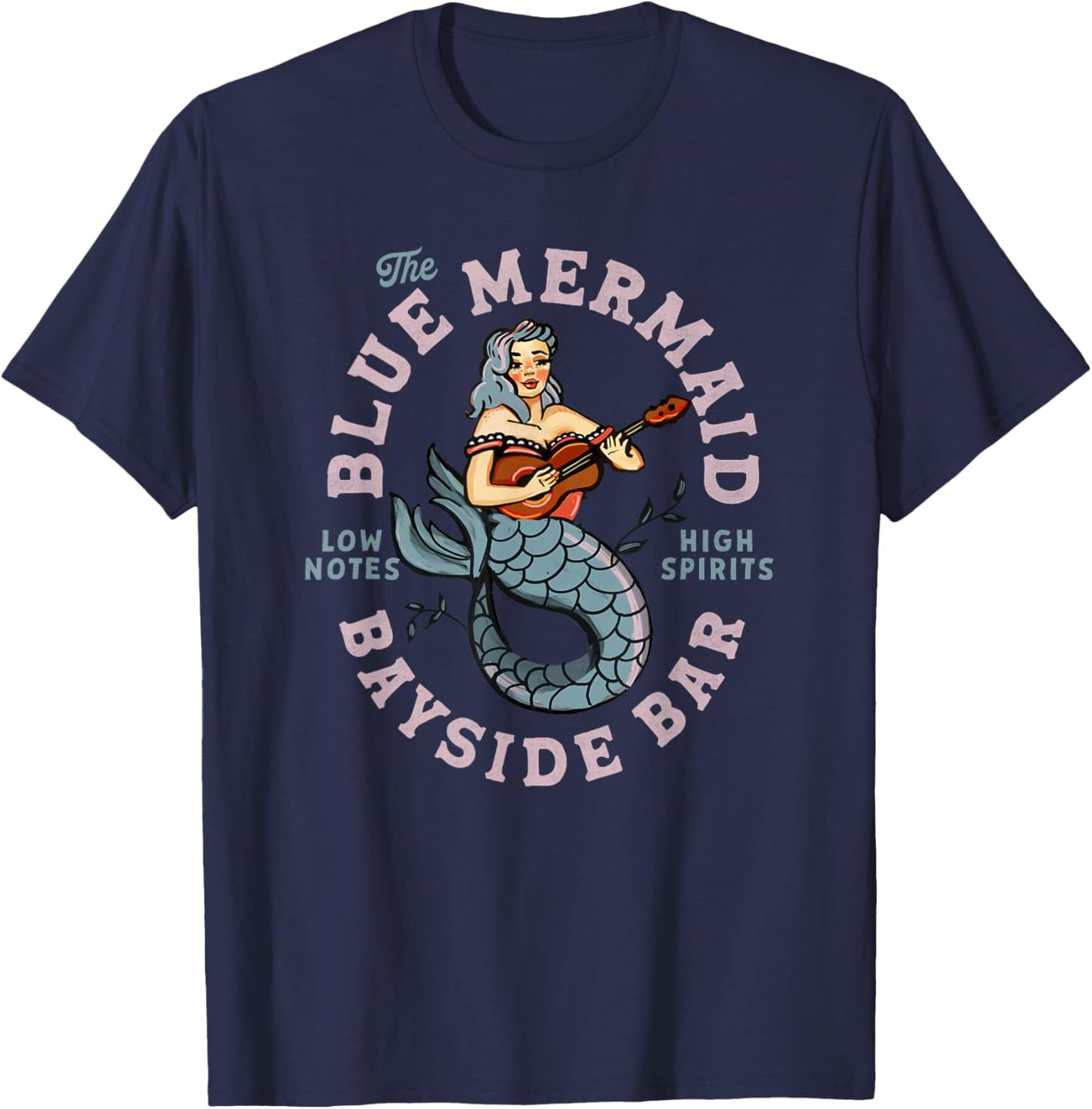 Sailor Mermaid Tattoo Vintage Guitar Music Travel Dive Bar T-Shirt - T-Shirt | Navy