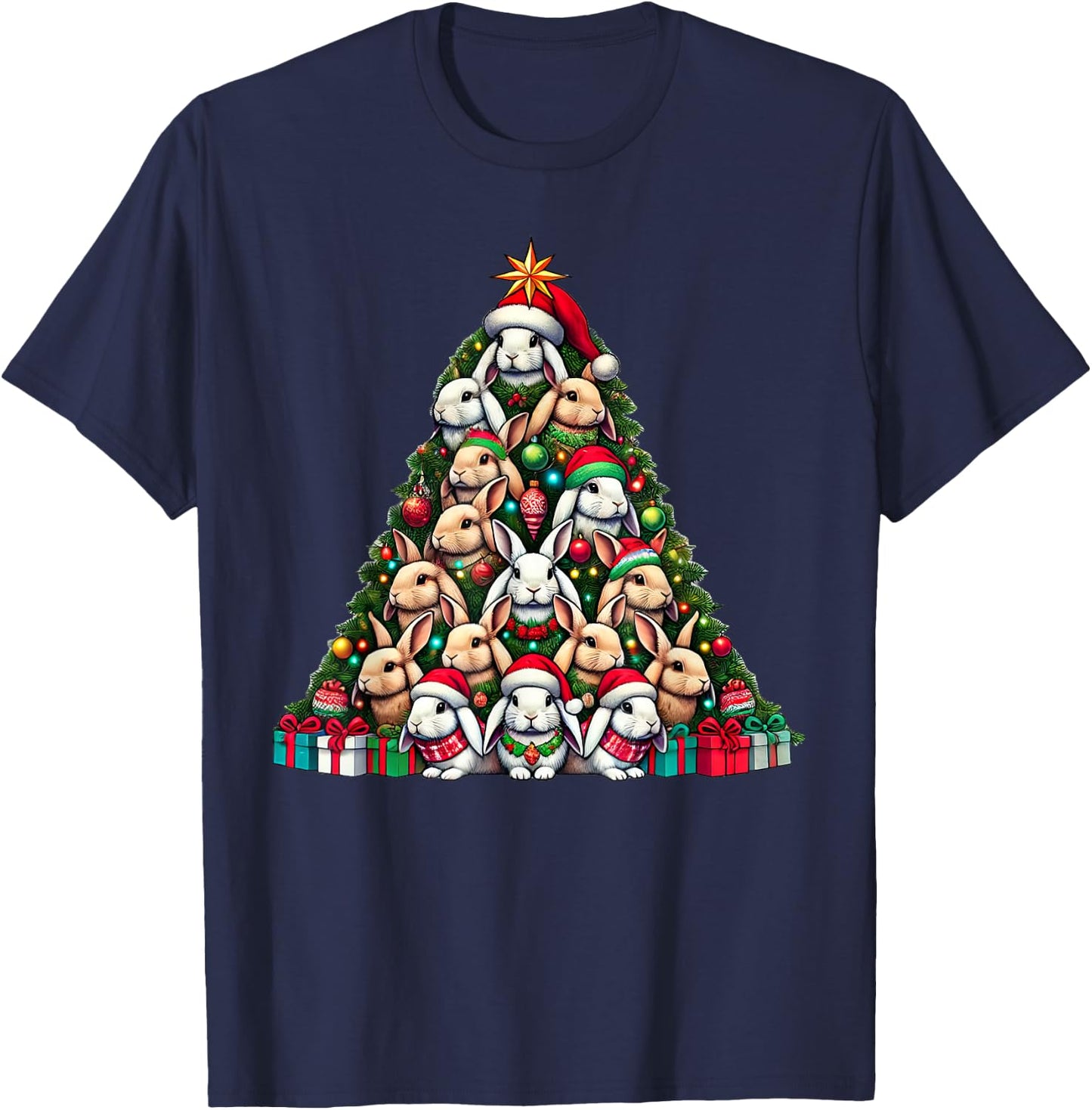 Rabbit Christmas Tree Funny Rabbit Xmas T-Shirt - T-Shirt | Navy
