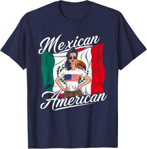 Half Mexican Half American USA Flag Mexico America T-Shirt - T-Shirt | Navy