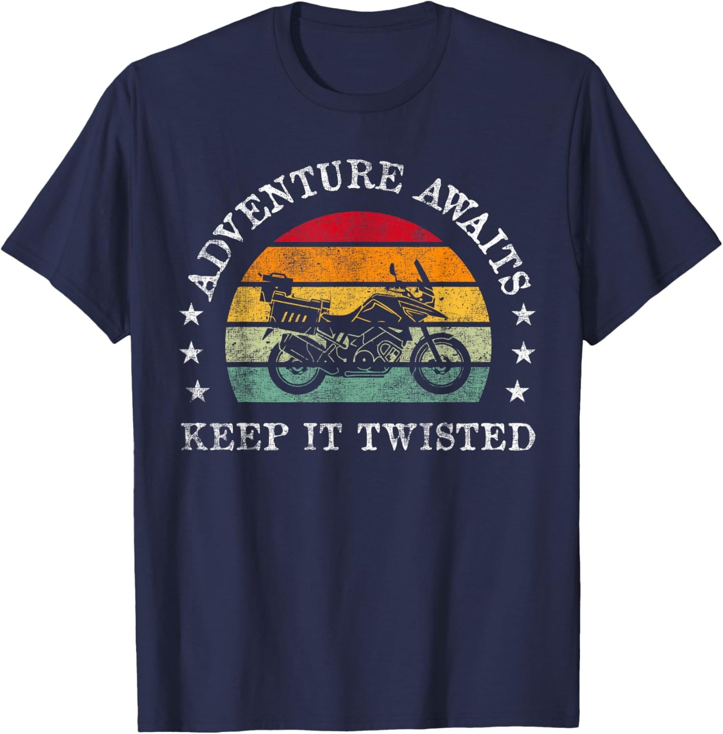Adventure Awaits - Keep It Twisted - Vintage Motorcycle T-Shirt - T-Shirt | Navy