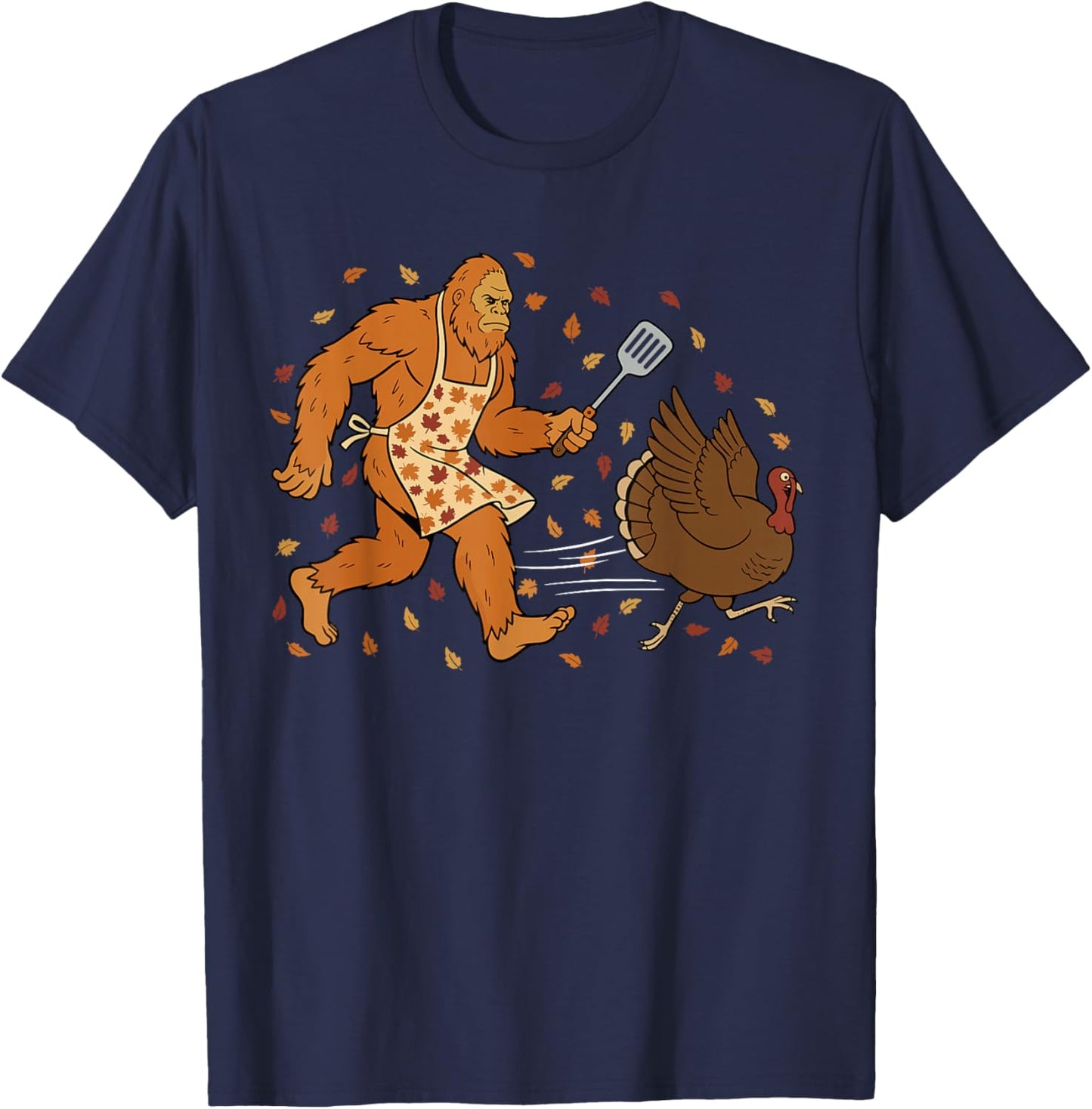 Funny Thanksgiving Bigfoot Turkey Sasquatch Autumn T-Shirt - T-Shirt | Navy