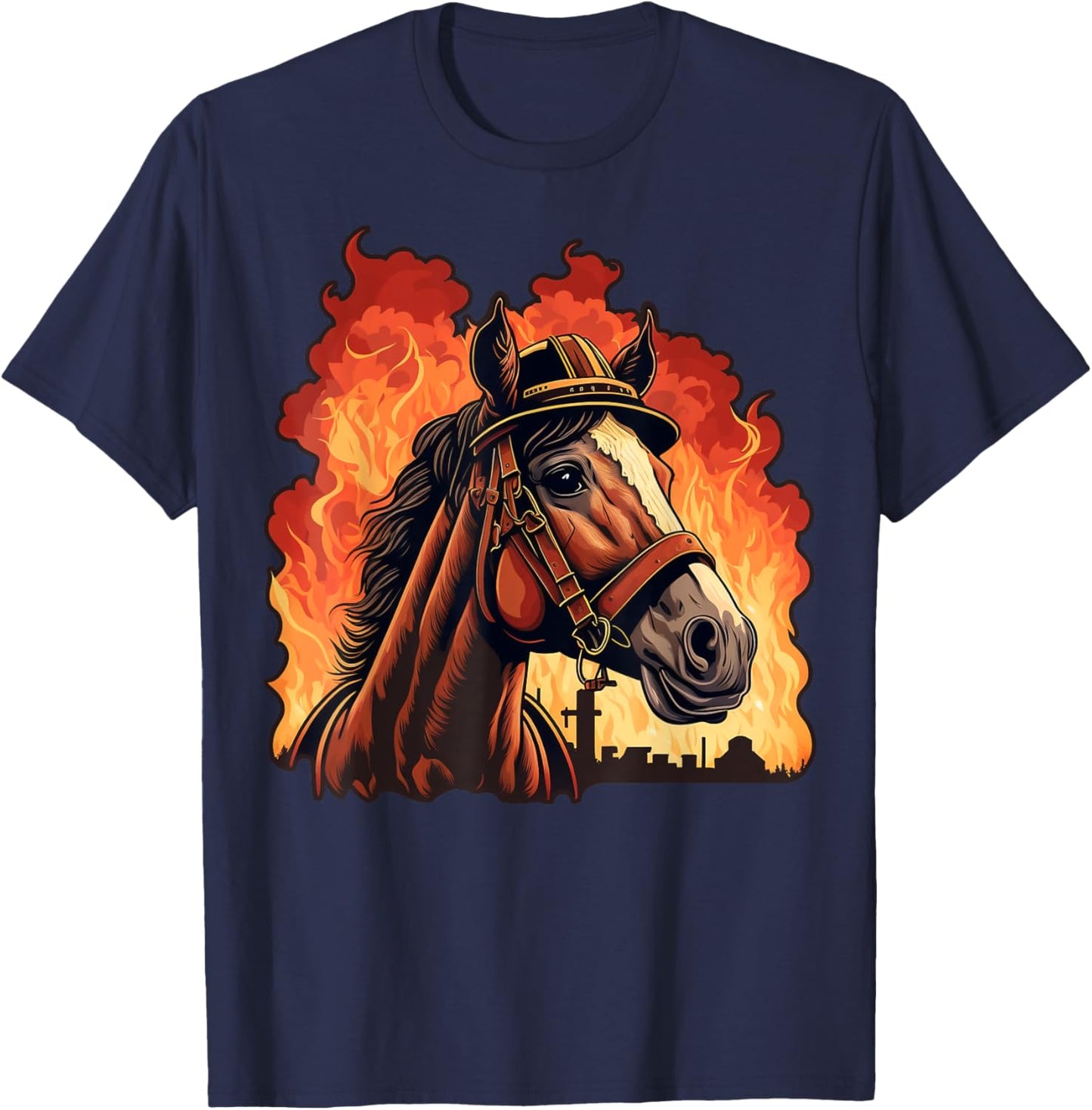 Horse Fireman on Firefighter Horse T-Shirt - T-Shirt | Navy