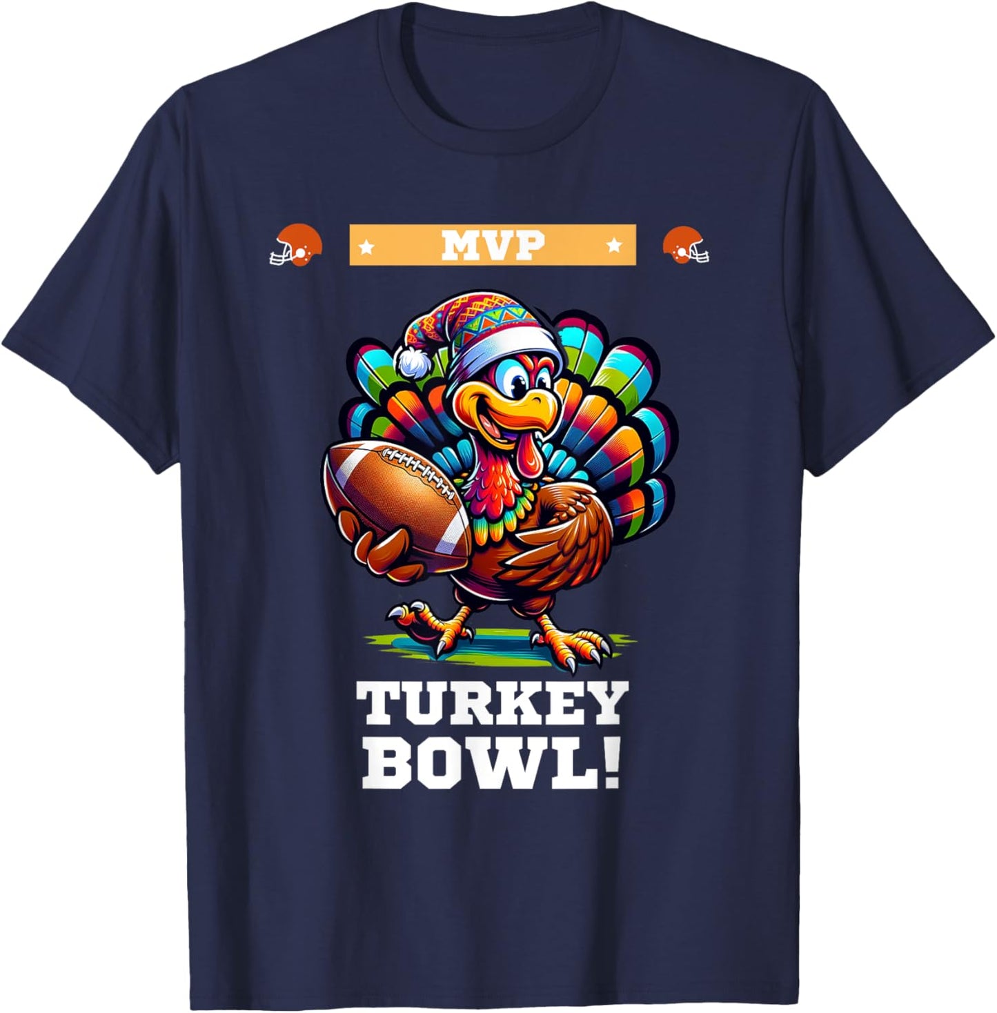 Turkey Bowl Thanksgiving Football - -Adult, Kids - Black - Short Sleeve - Modern - Cartoon Holiday Football Shirt - Small T-Shirt - T-Shirt | Navy