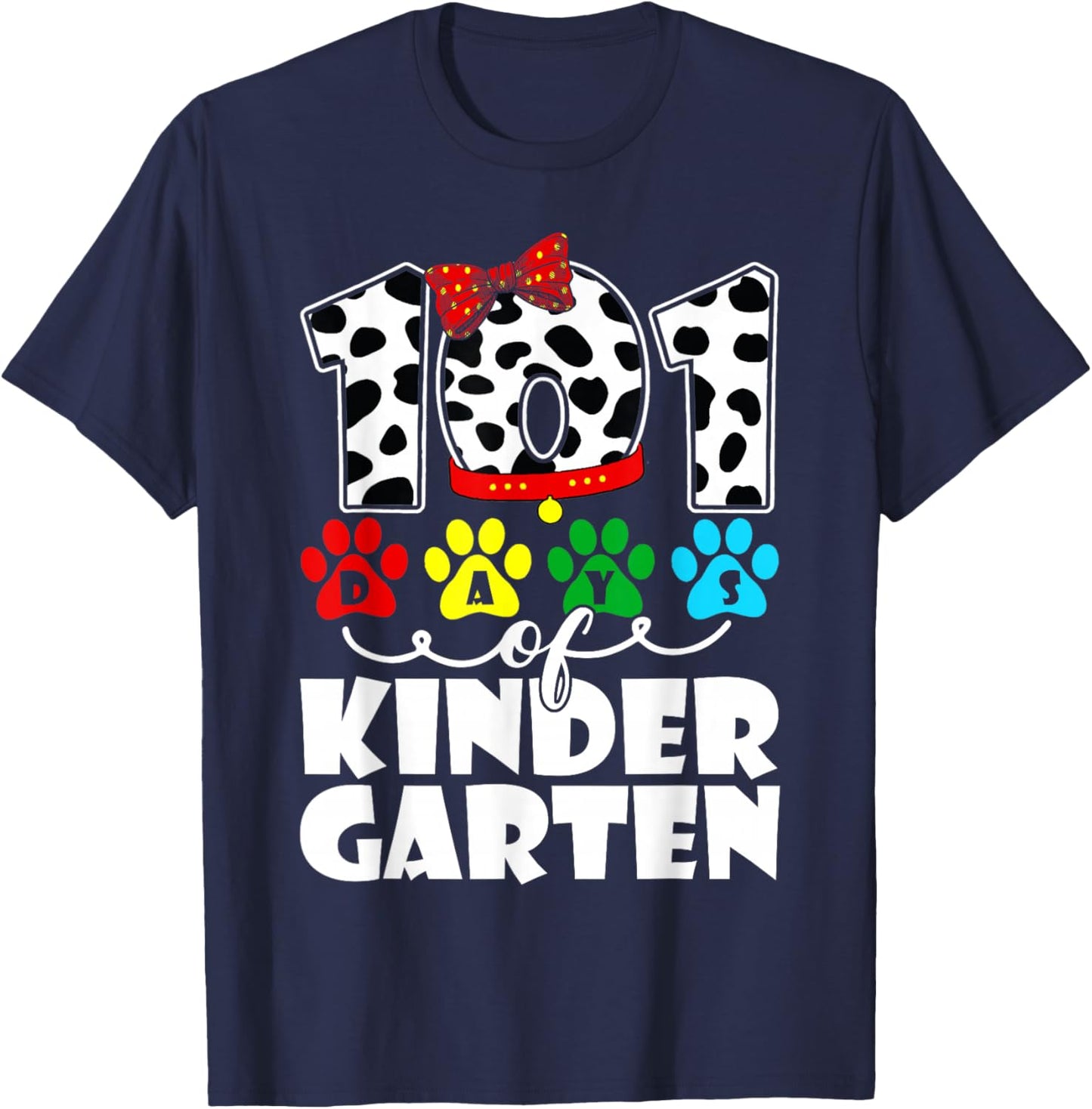 101 Days Kindergarten Cute Dog Lover Student Or Teacher Kids T-Shirt - T-Shirt | Navy