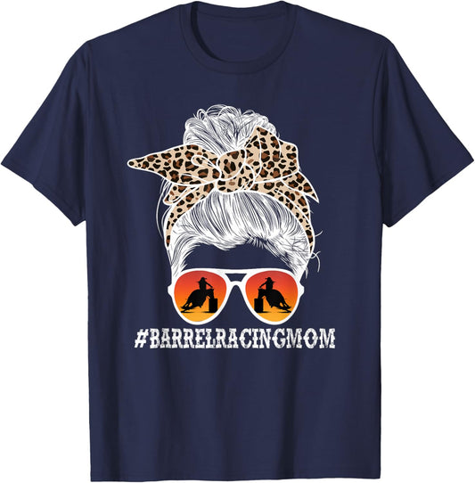Barrel Racing Mom Messy Bun Mom Of A Barrel Racer Mother T-Shirt - T-Shirt | Navy