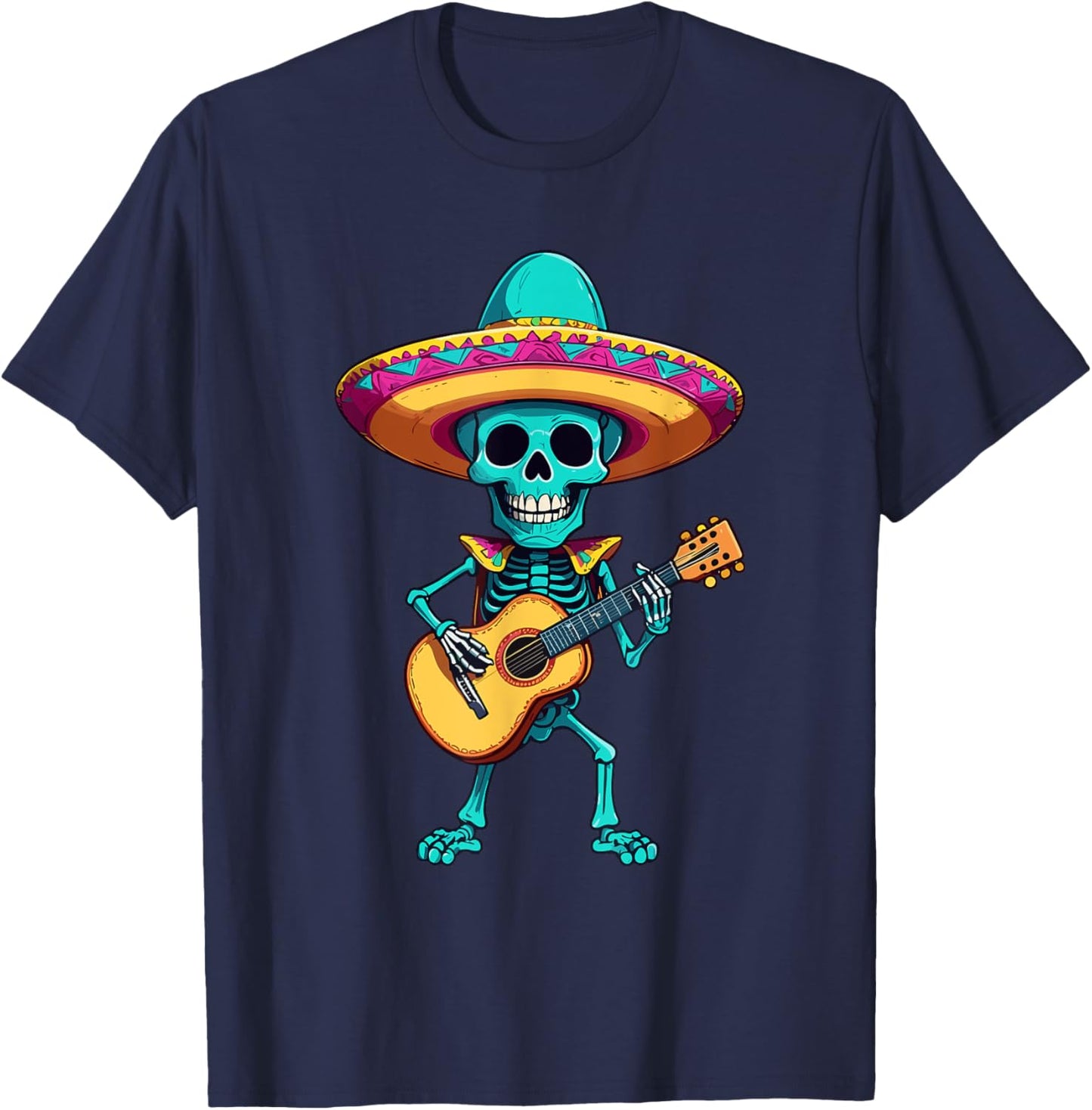 Skelett Mexikanischer Mariachi Gitarrenspieler Design T-Shirt - T-Shirt | Navy