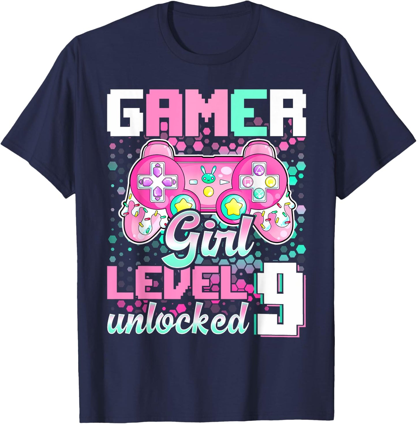 9th Birthday Gift Gamer Girl Level 9 Unlocked Video Game T-Shirt - T-Shirt | Navy