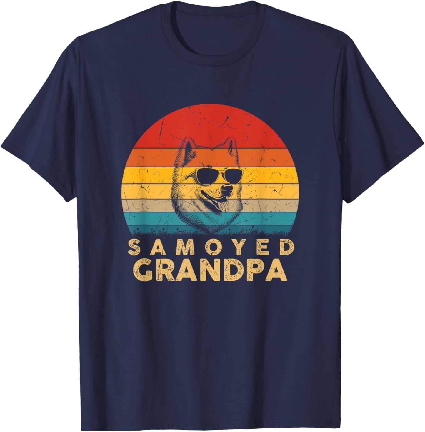Vintage Retro Samoyed Grandpa Dog Lover Paw Dad Fathers Day Women Girls Kids T-Shirt - T-Shirt | Navy