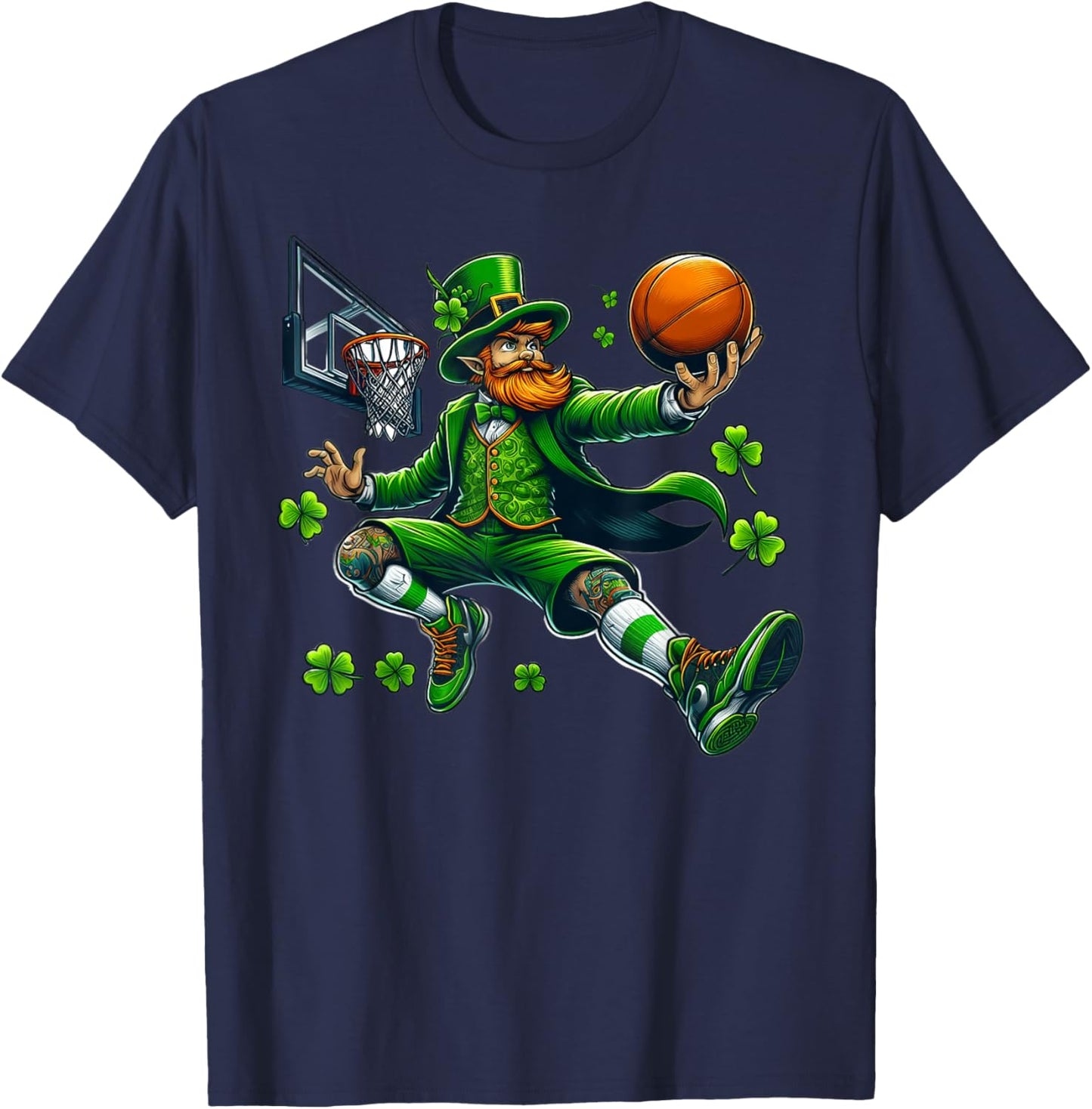 Leprechaun Basketball Dunk St. Patrick's Day Lucky Sports T-Shirt - T-Shirt | Navy