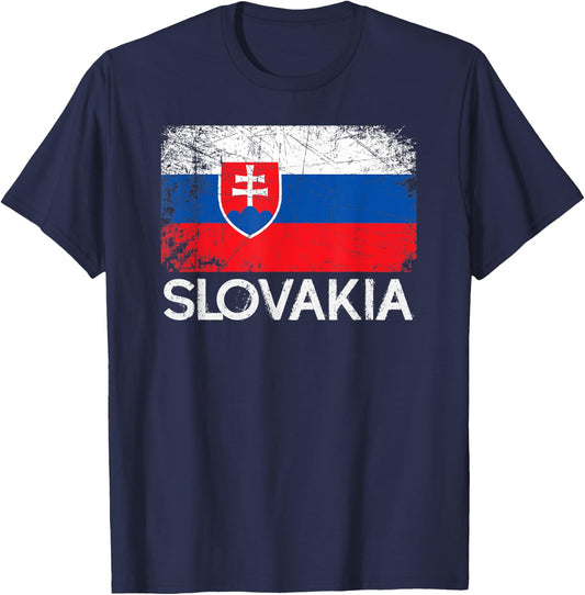 Slovak Flag | Vintage Made In Slovakia Gift T-Shirt - T-Shirt | Navy