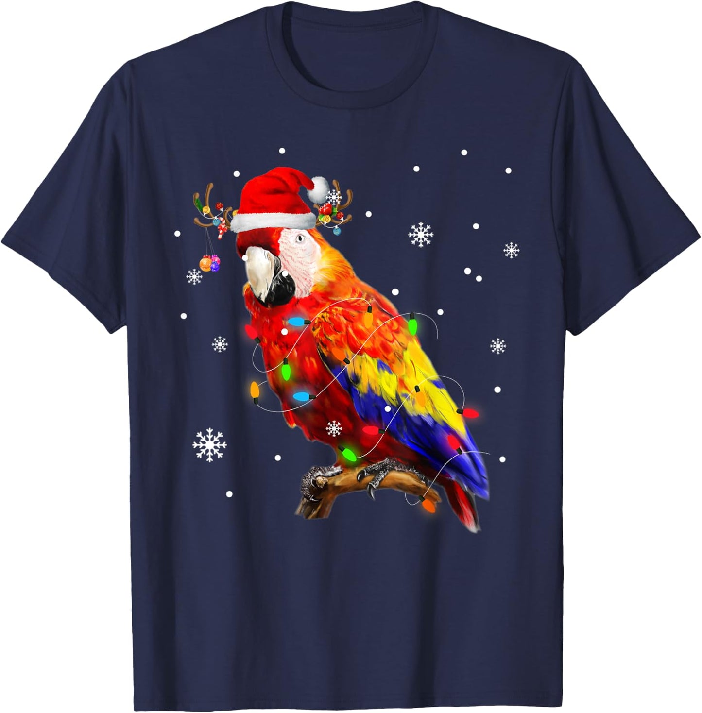 Parrot Santa Hat Reindeer Xmas Light Christmas Pajama Family T-Shirt - T-Shirt | Navy