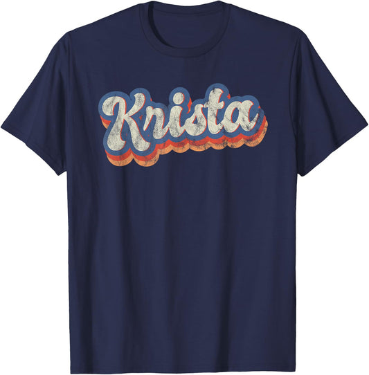 Krista Personalized Name Shirt Custom Lettering 70's T-Shirt - T-Shirt | Navy