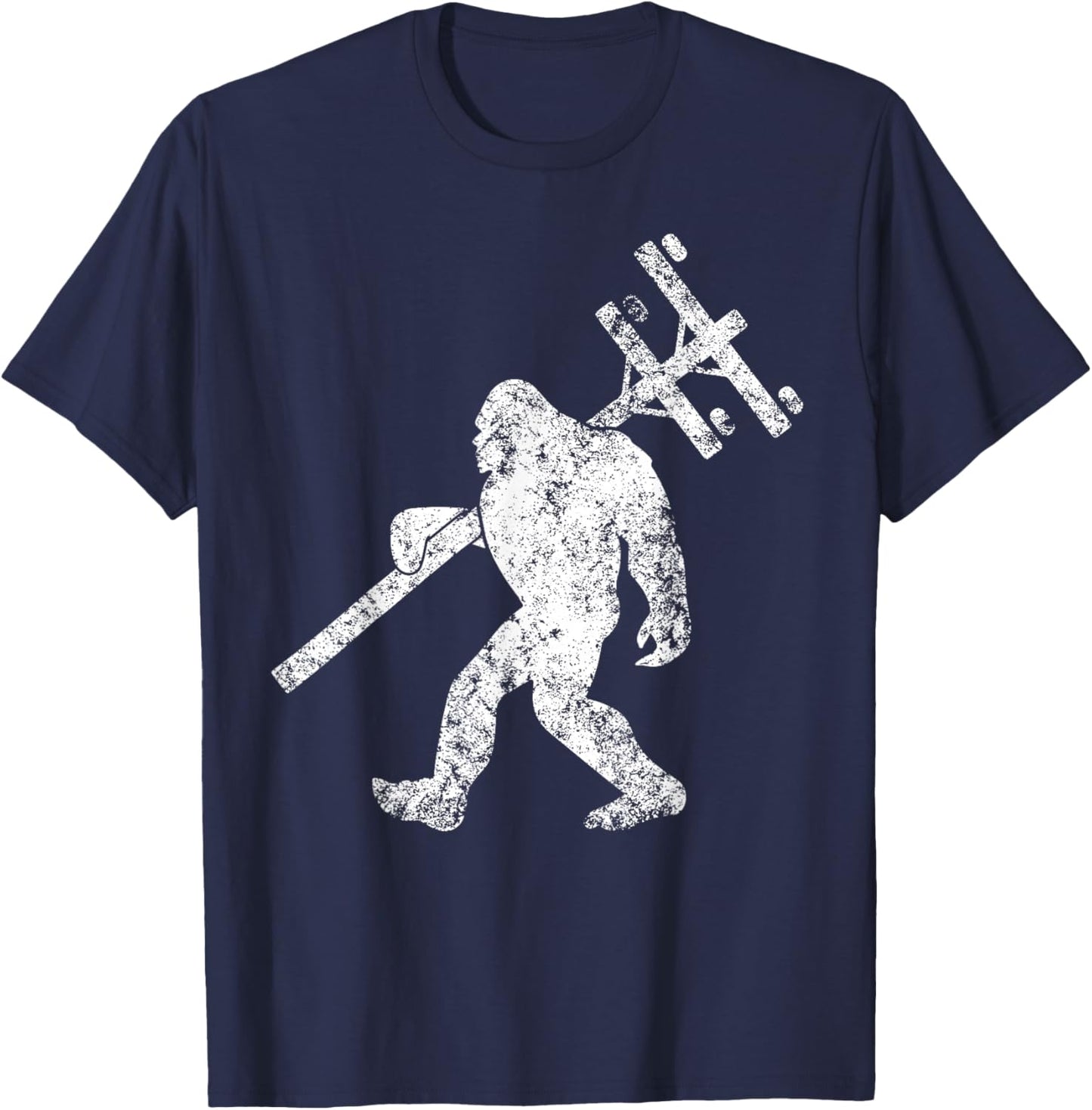 Lineman funny bigfoot hanging Electricity column electrician T-Shirt - T-Shirt | Navy