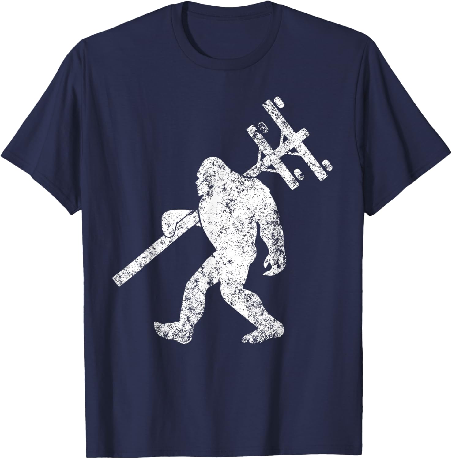 Lineman funny bigfoot hanging Electricity column electrician T-Shirt - T-Shirt | Navy