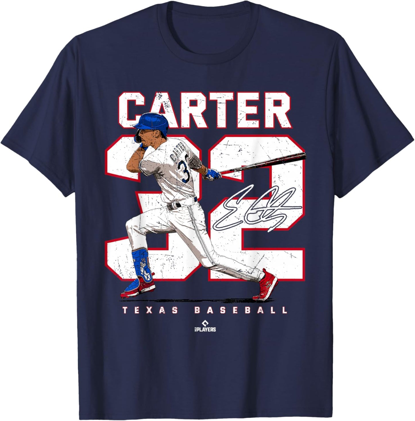 Number and Portrait Evan Carter Texas MLBPA T-Shirt - T-Shirt | Navy