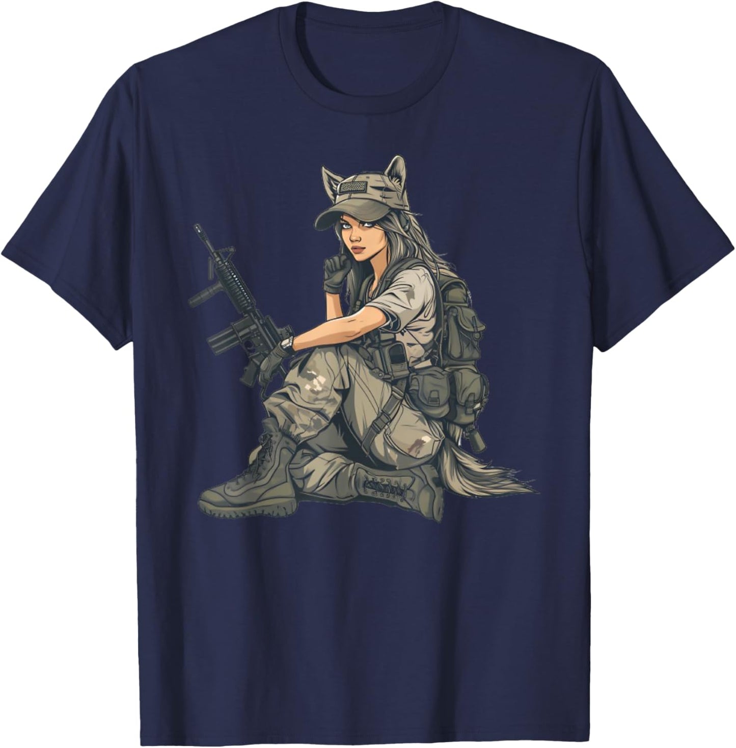 Army Wolf Girl - Wolf Sniper T-Shirt - T-Shirt | Navy