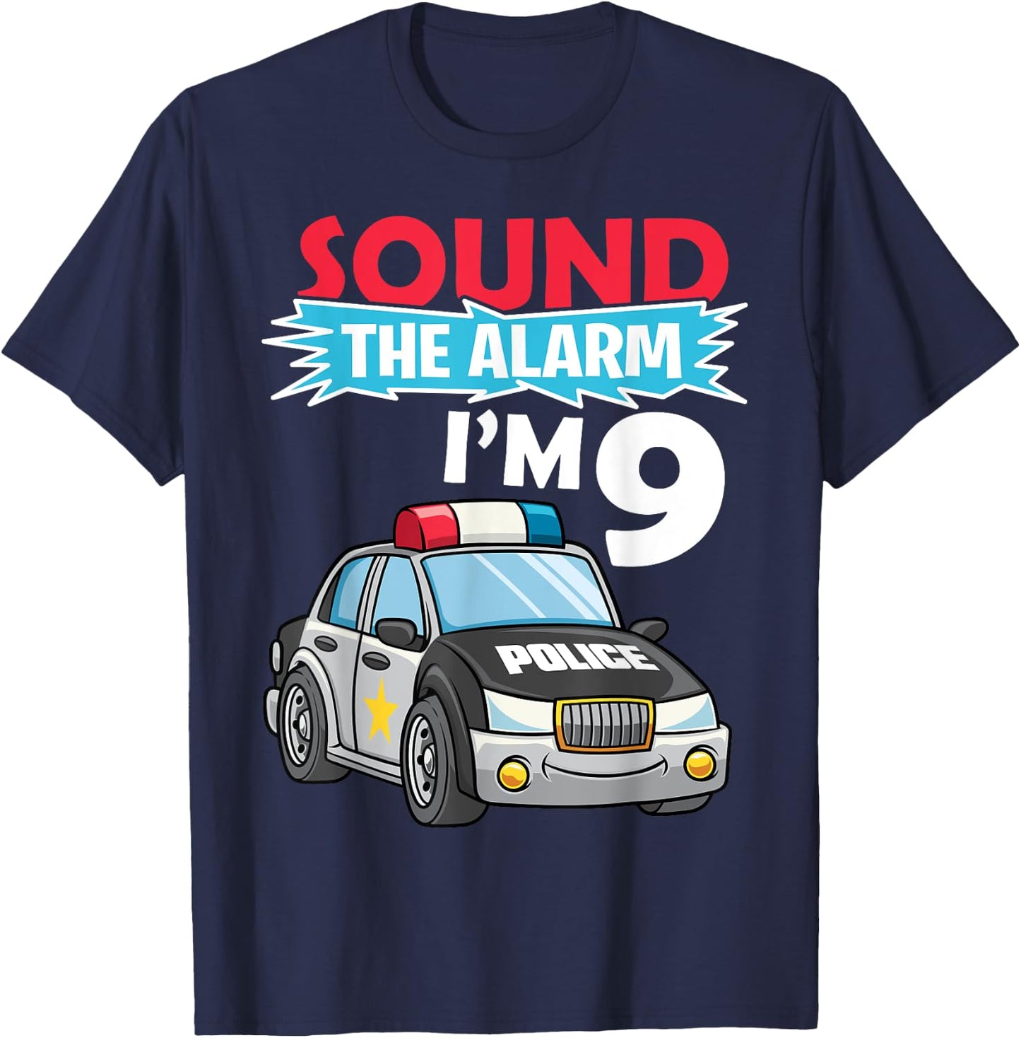 Birthday Boy Shirt 9 Years Old Kids Police Car Policeman Cop T-Shirt - T-Shirt | Navy