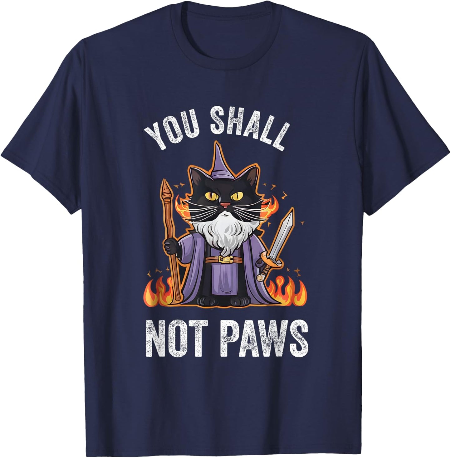 You Shall Not Paws Cute Funny RPG Cat Wizard T-Shirt - T-Shirt | Navy