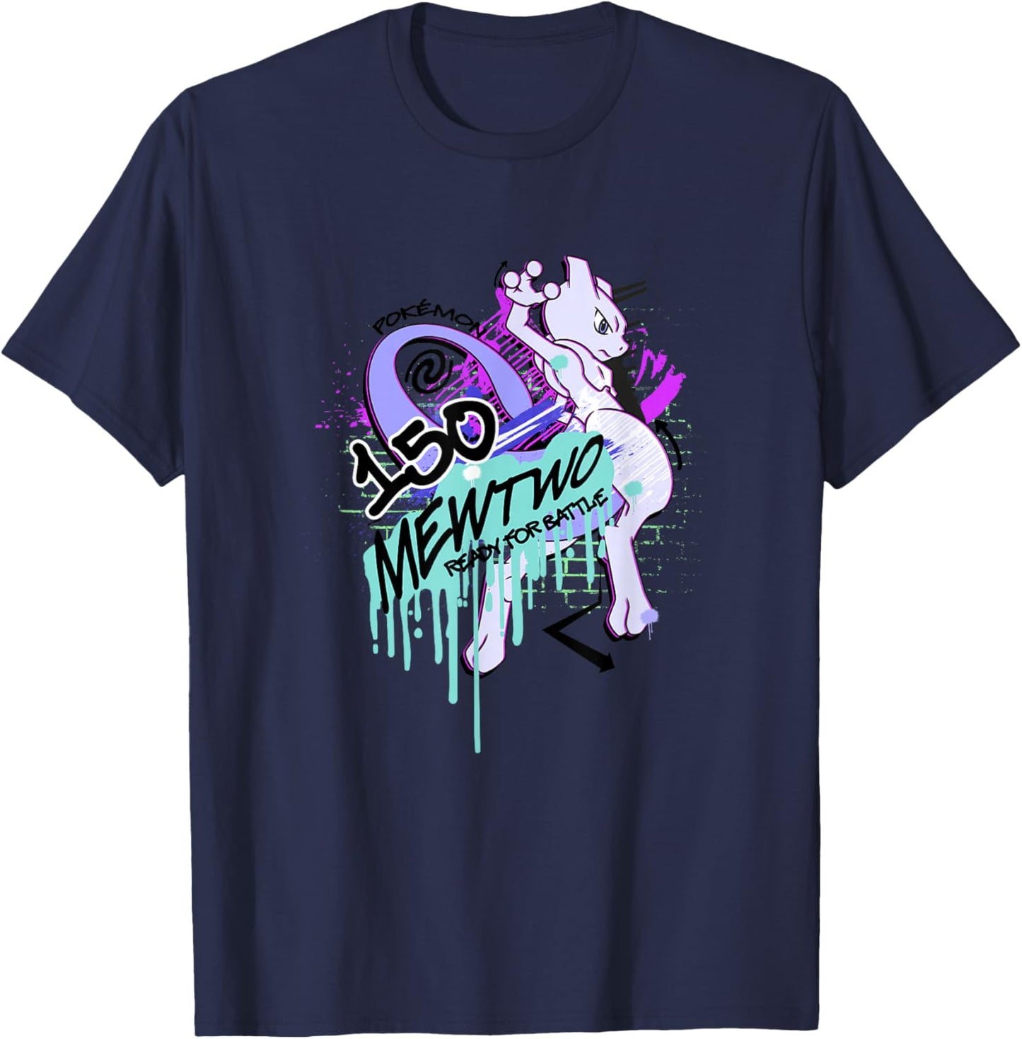Pokémon Mewtwo Retro Graffiti #150 Ready for Battle T-Shirt - T-Shirt | Navy