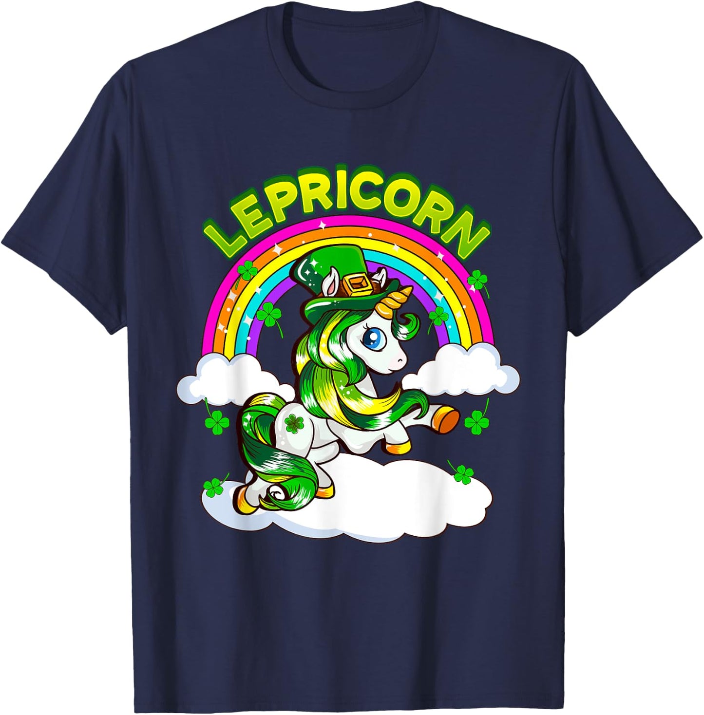 St Patricks Day Girls Unicorn Irish Lepricorn Women Youth T-Shirt - T-Shirt | Navy