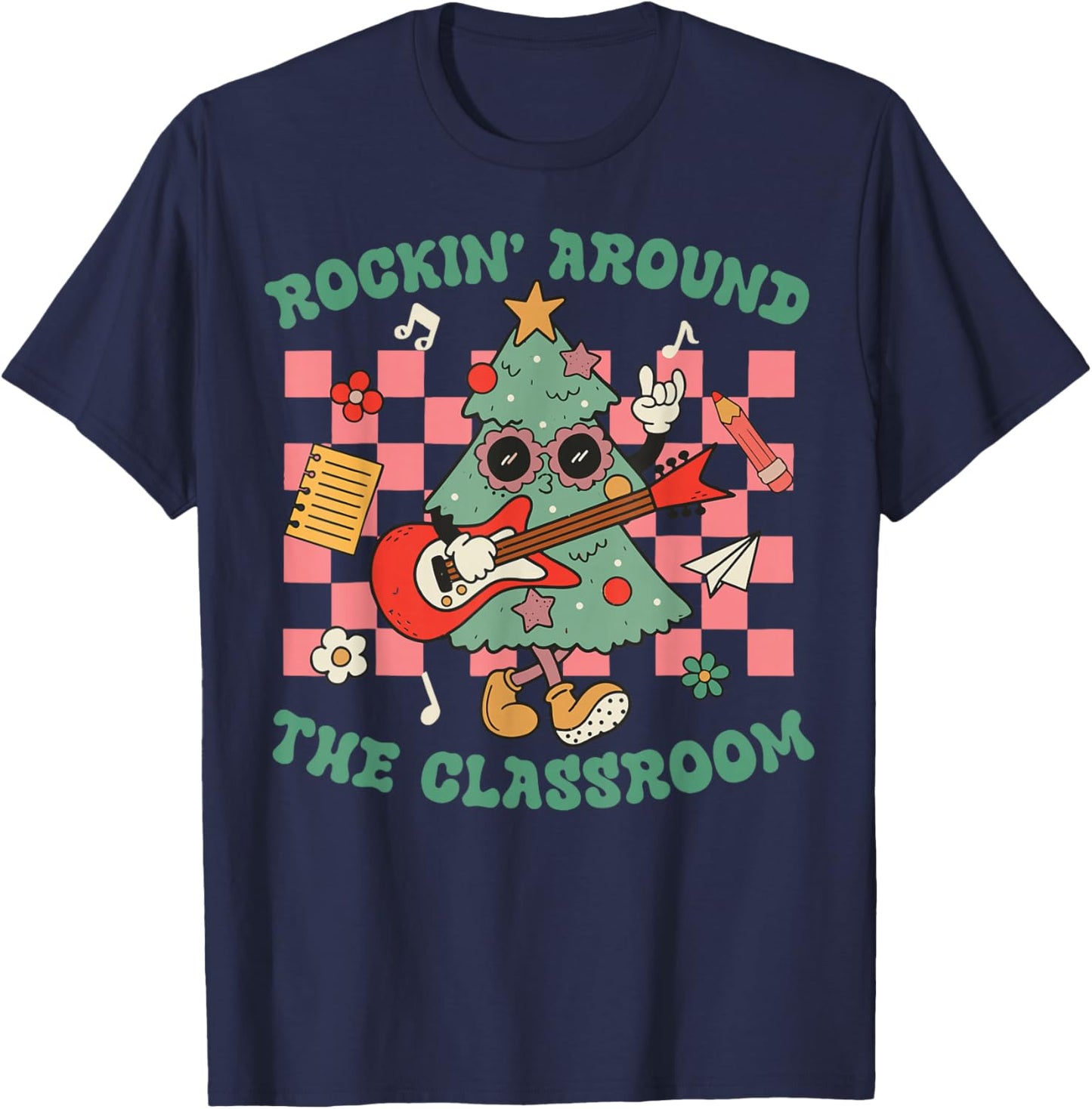 Teacher Christmas Rockin' Around The Classroom Men Women Kids T-Shirt - T-Shirt | Navy