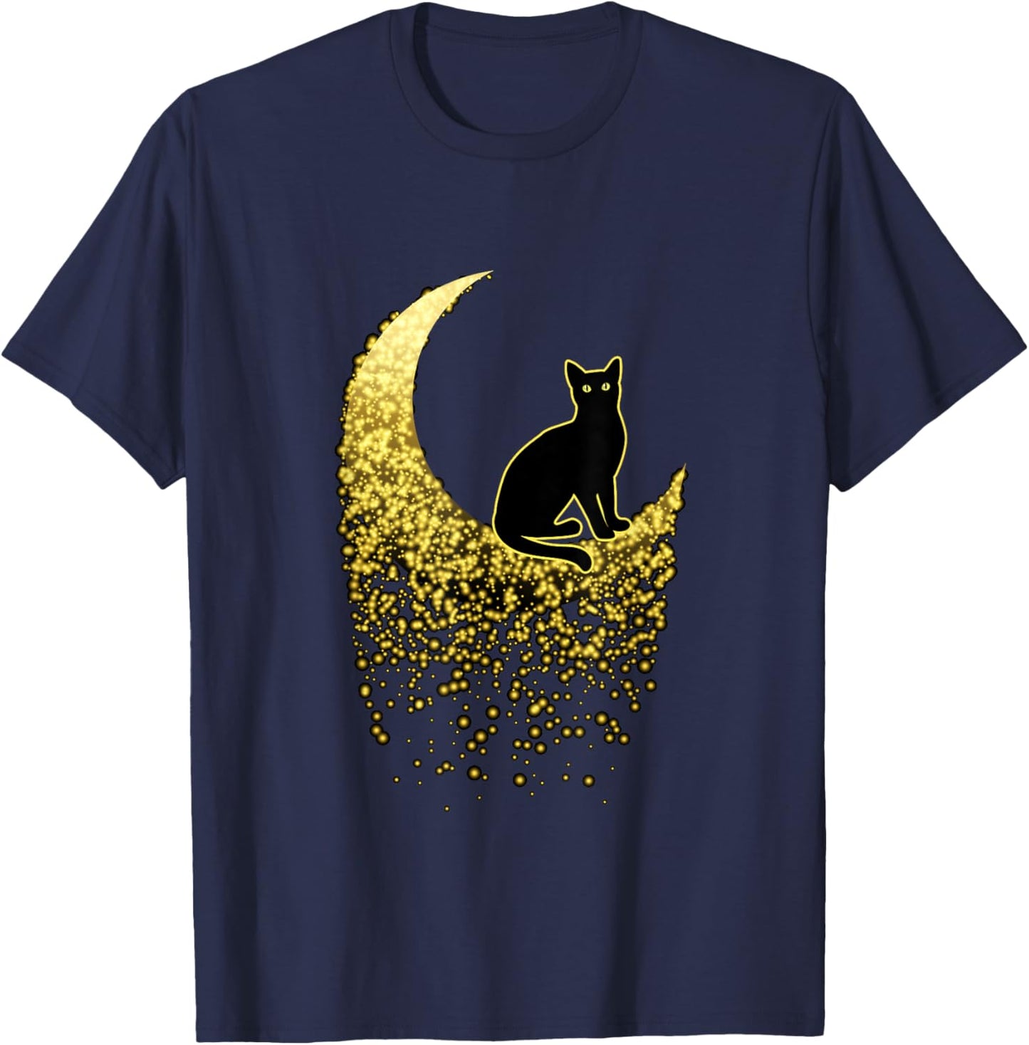 Cat on the Gold Moon - for Cat Lovers T-Shirt - T-Shirt | Navy