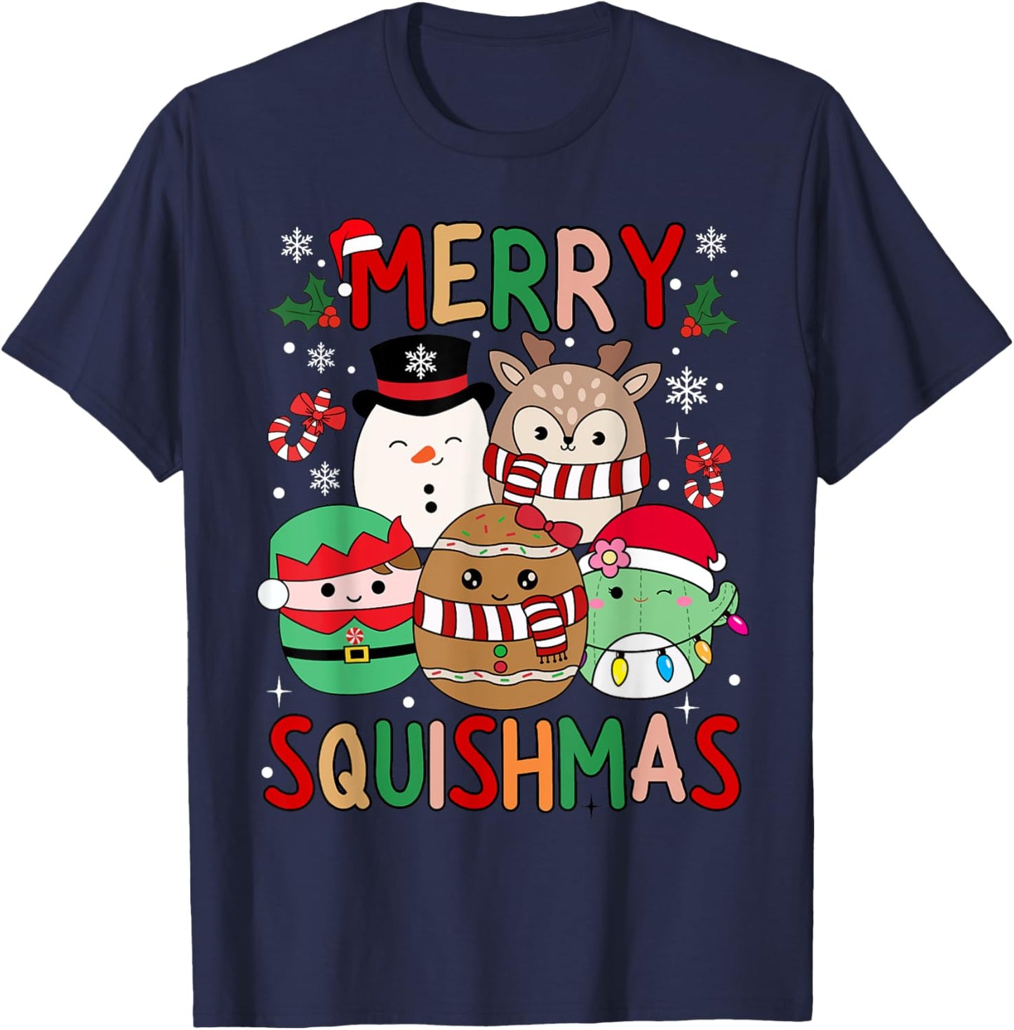Squish Squad Merry Christmas Great Gifts Cute for Kids Woman T-Shirt - T-Shirt | Navy