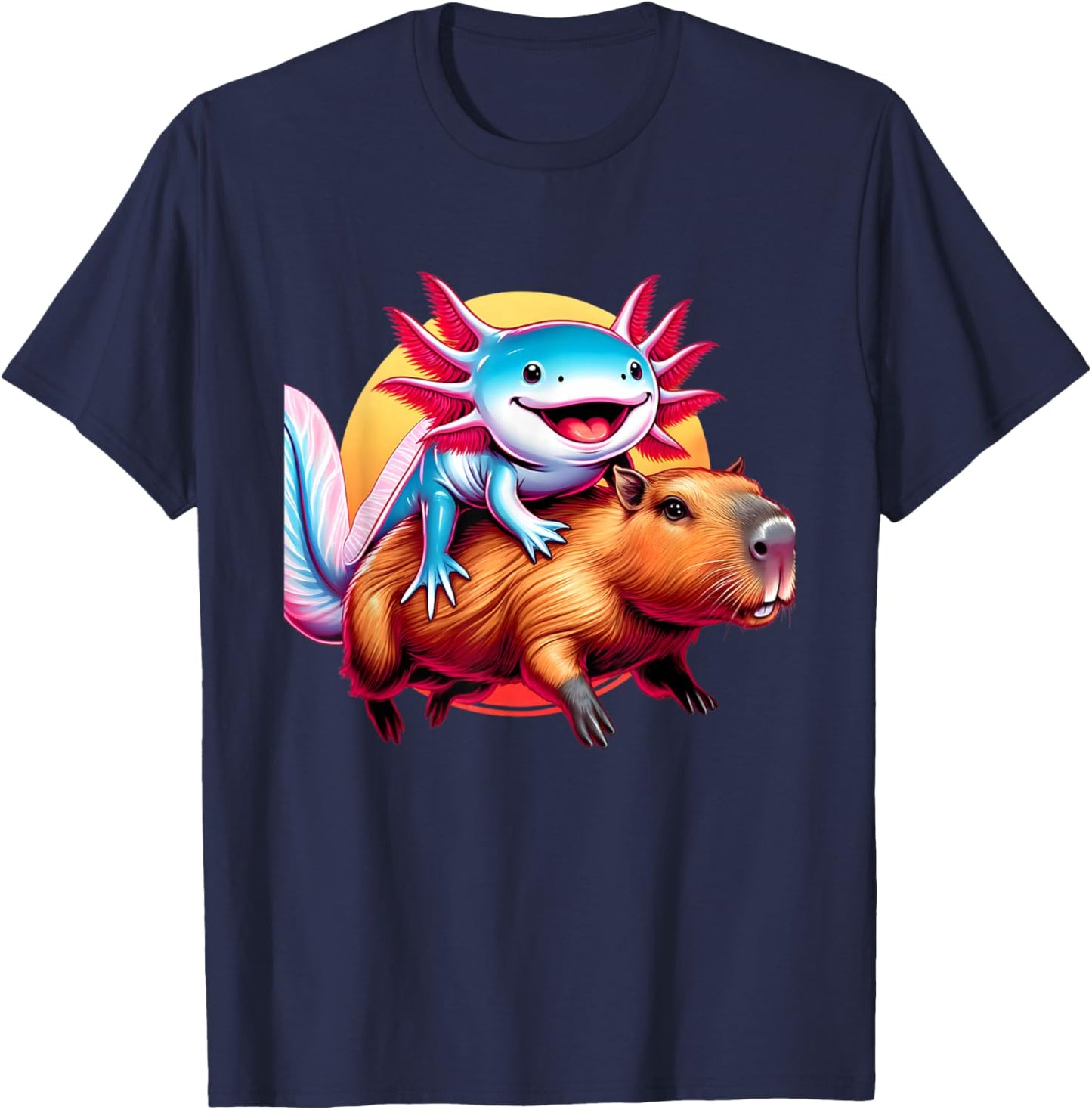 Funny Capybara Men Women Kids Boys Axolotl Lover T-Shirt - T-Shirt | Navy