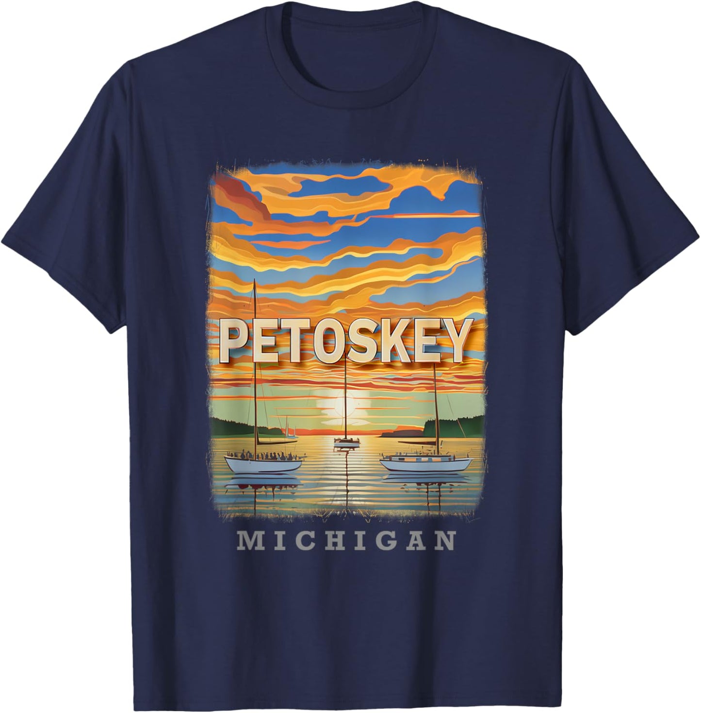 Petoskey Michigan MI Crystal Coastline SD166 T-Shirt - T-Shirt | Navy