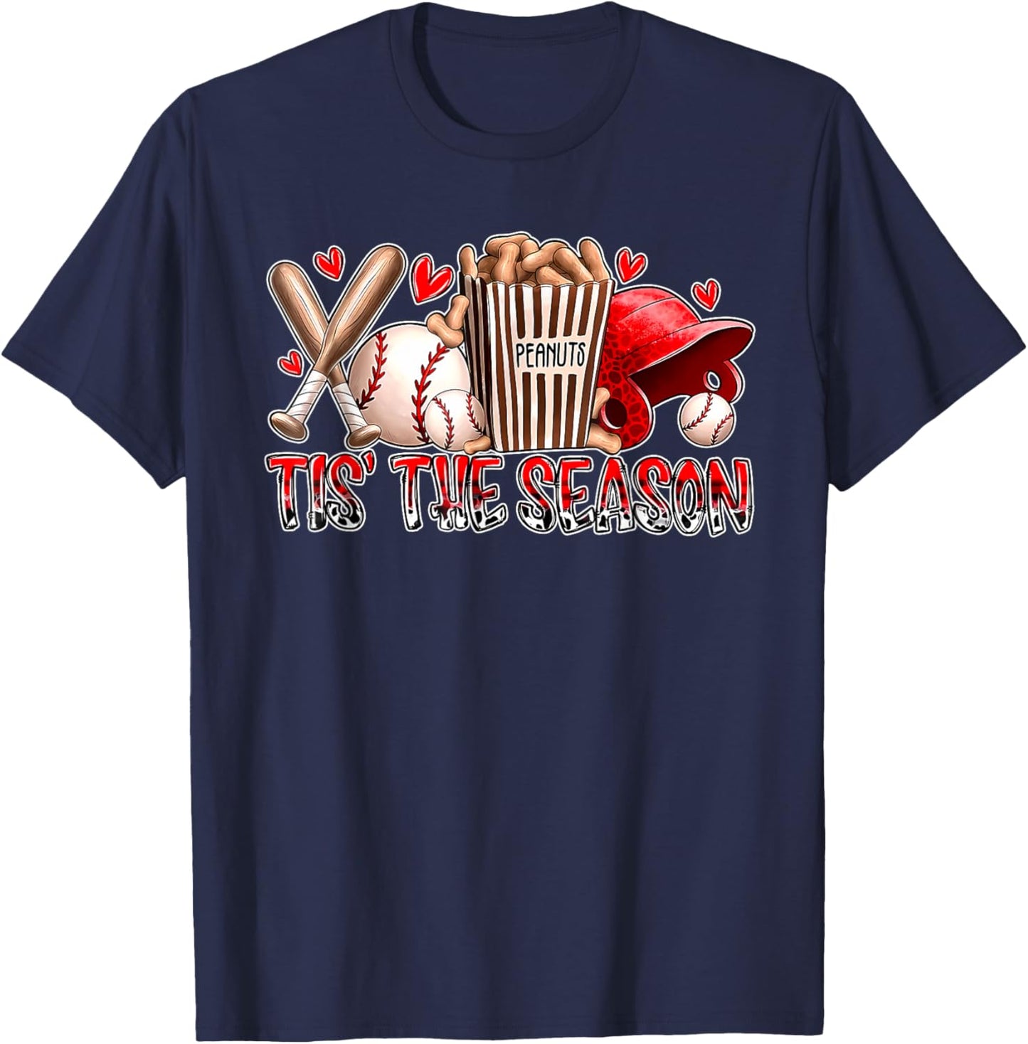 Funny Baseball Lover Tis The Season Baseball Mom Game Day T-Shirt - T-Shirt | Navy