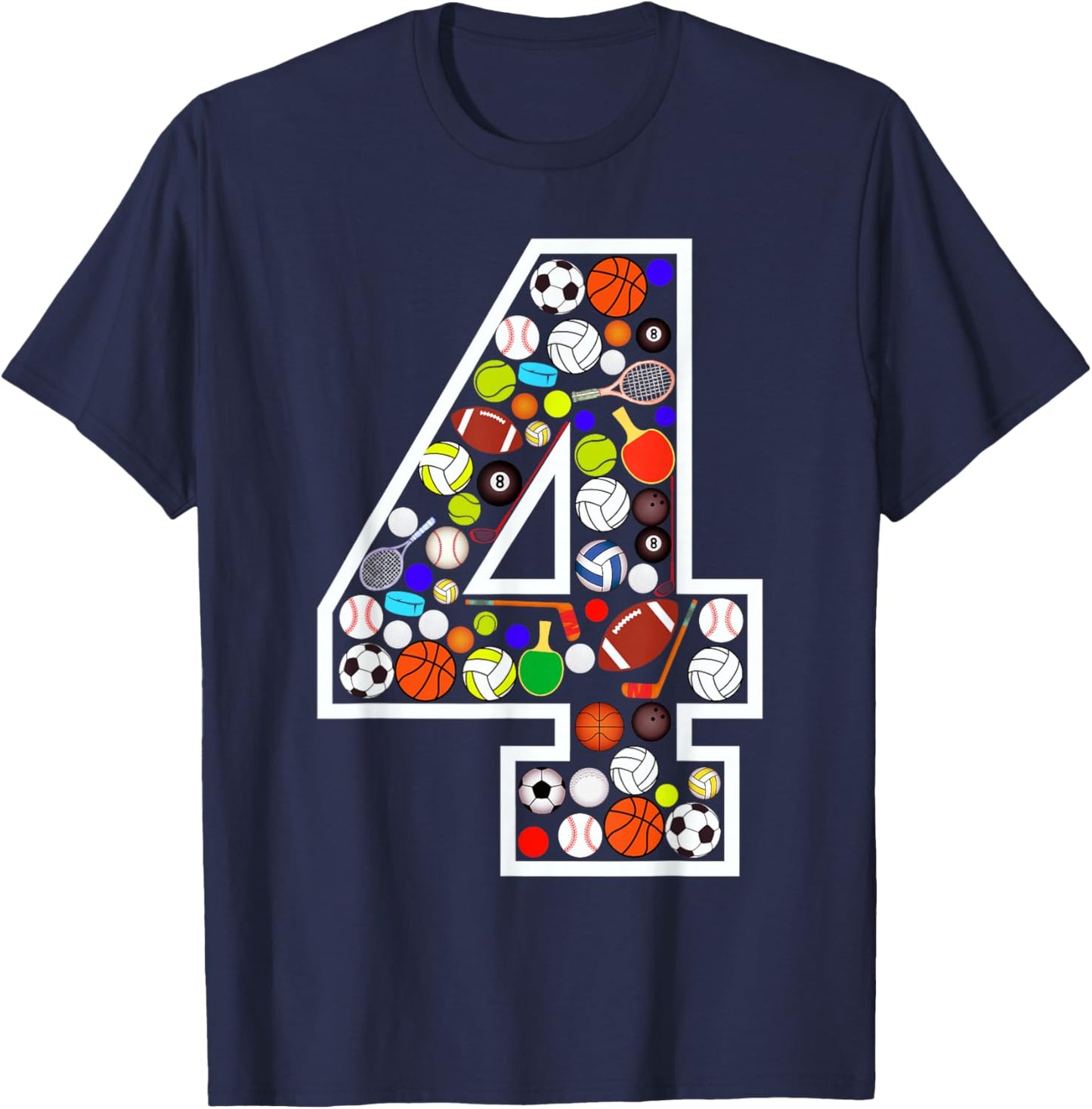Kids 4th Birthday Sports Big Number Four 4 Year Old Boy T-Shirt - T-Shirt | Navy