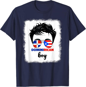 DominiRican Boy Kids Dominican And Puerto Rican Rico Flag T-Shirt - T-Shirt | Navy