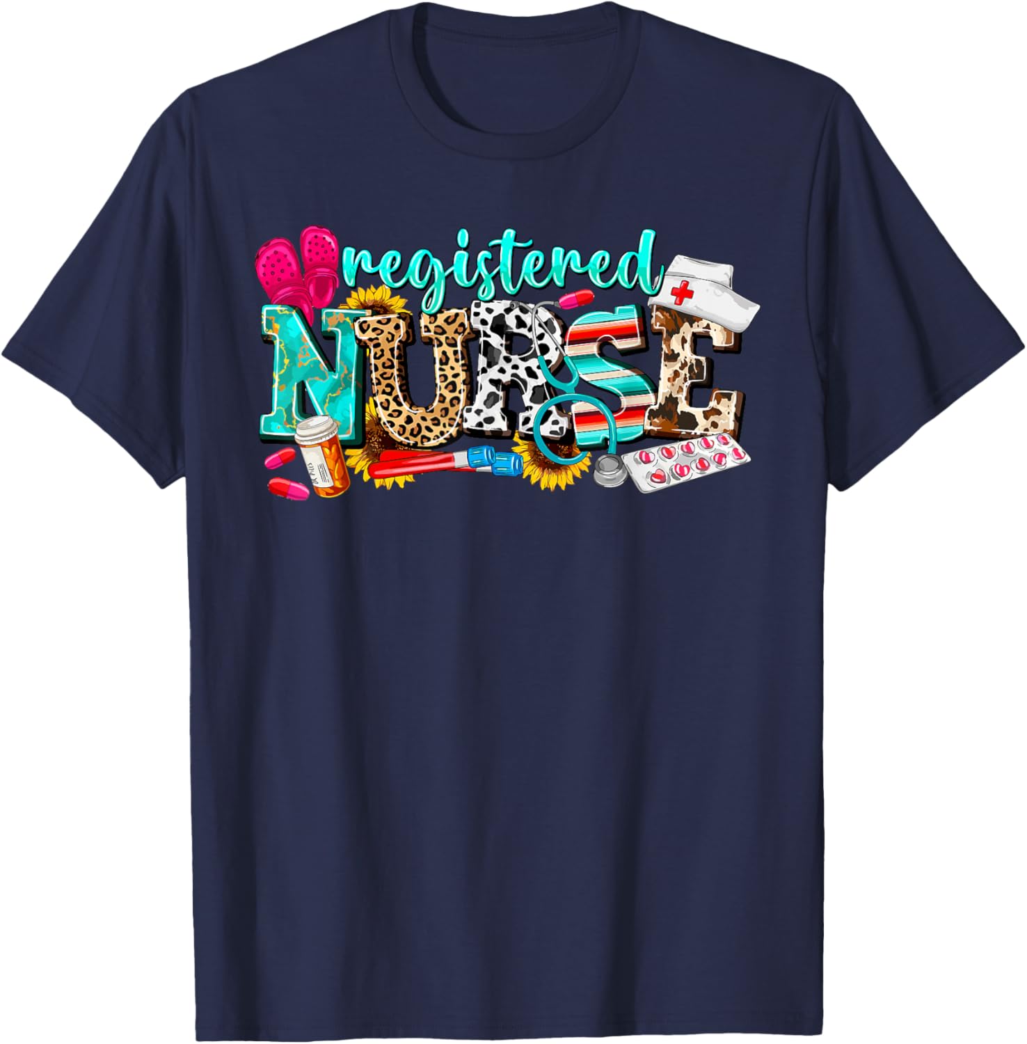 RN Nurse Leopard Print Registered Nurse Nursing School Women T-Shirt - T-Shirt | Navy