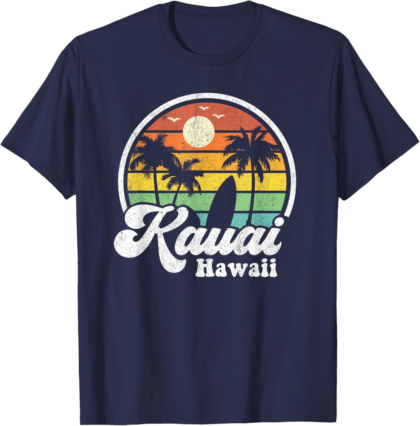 Vintage Kauai Beach Hawaii Surf Hawaiian Surfing 70's Gift T-Shirt - T-Shirt | Navy