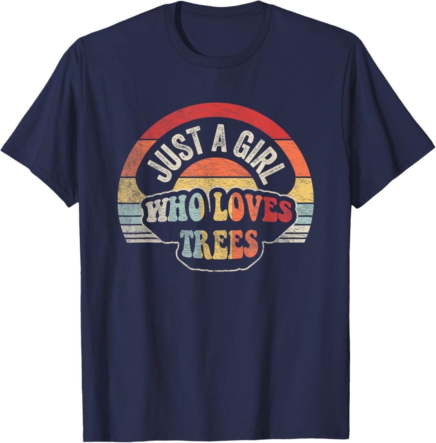 Retro Just A Girl Who Loves Trees Hiking Shirt Funny Camping T-Shirt - T-Shirt | Navy