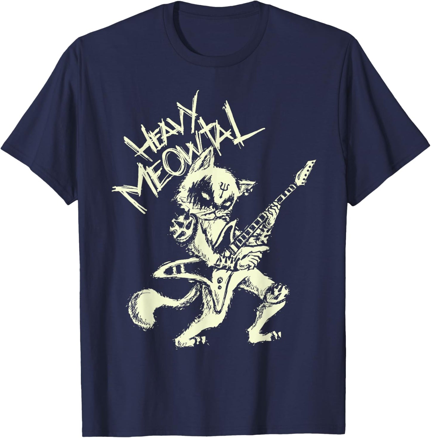 Heavy Metal Cats Gift Clothing Guitar Playing Cat Gothic T-Shirt - T-Shirt | Navy