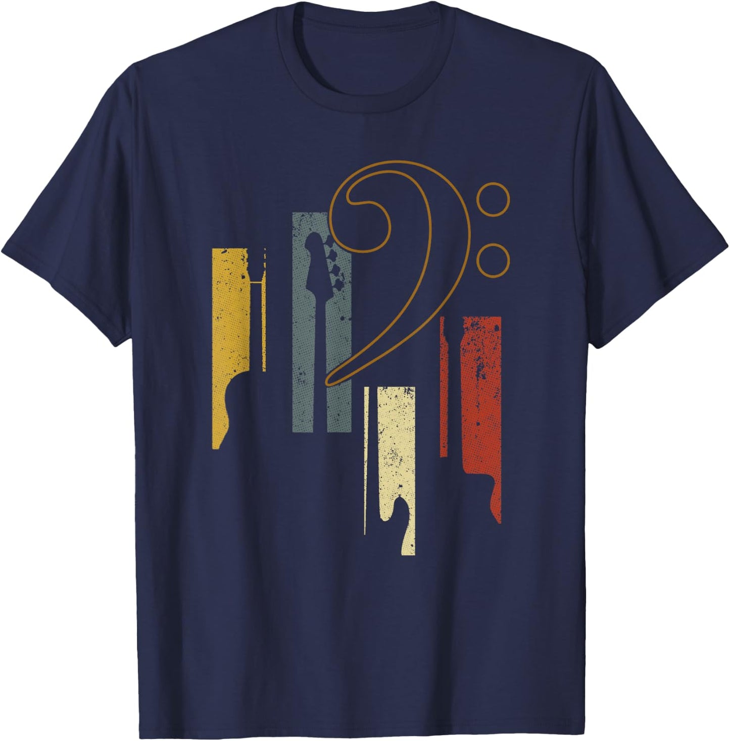 Bass Clef Vintage Bass Guitar Players Music Vintage Guitar T-Shirt - T-Shirt | Navy