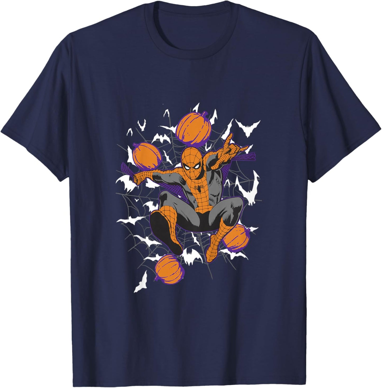 Kids Marvel Comics Retro Classic Halloween Spider-Man Pumpkins T-Shirt - T-Shirt | Navy