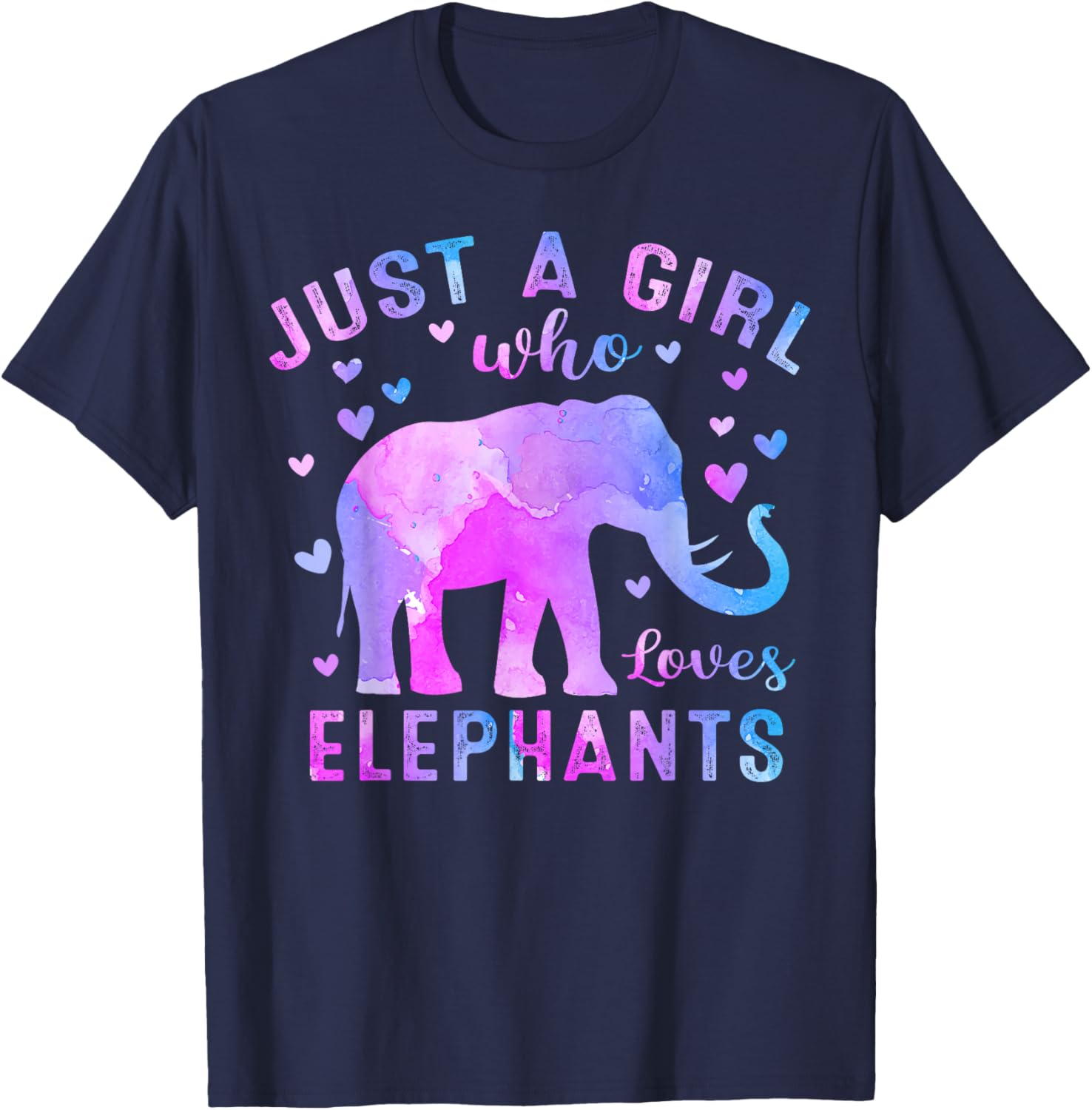 Colorful Just A Girl Who Loves Elephants Women Girls T-Shirt - T-Shirt | Navy