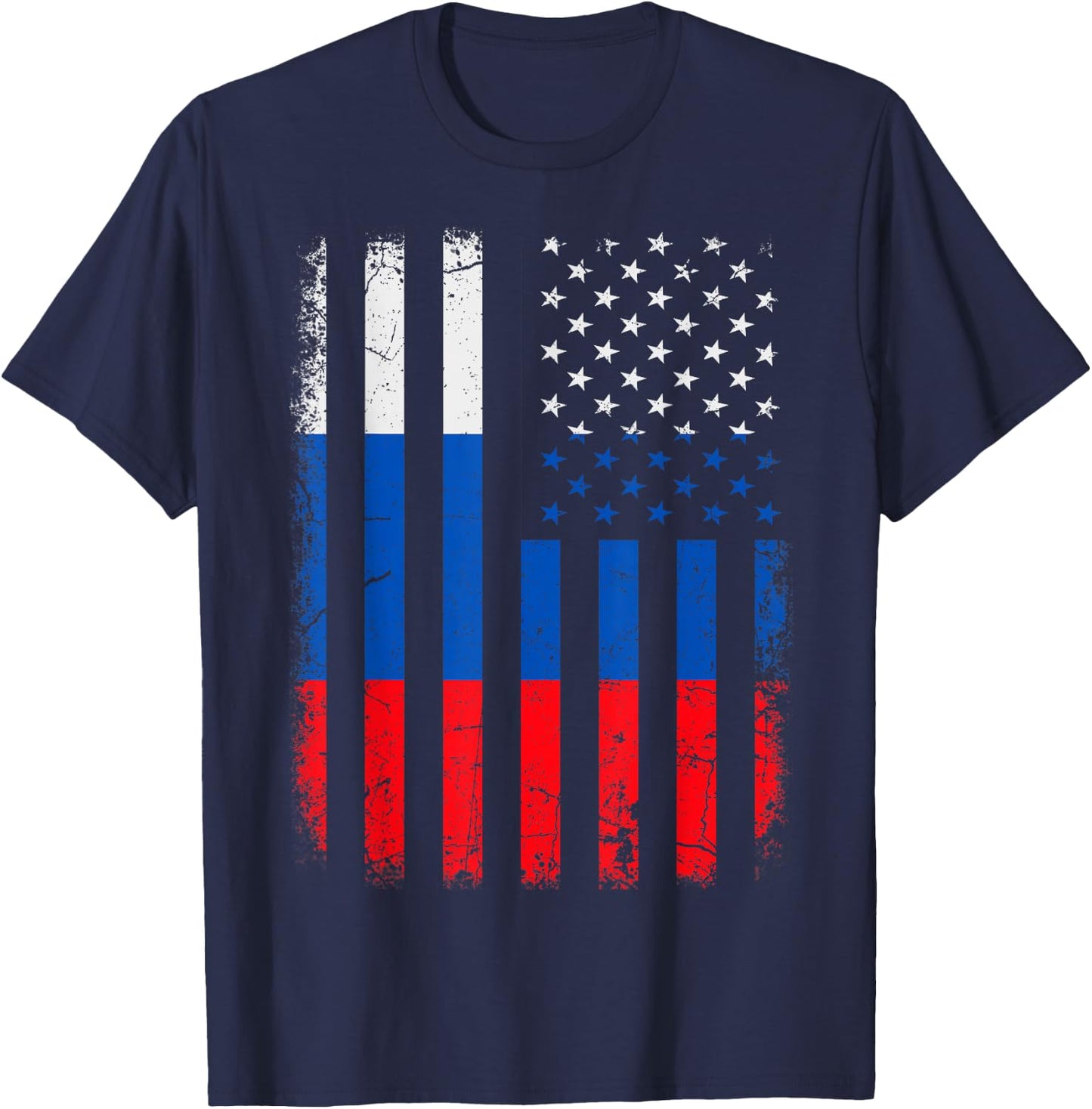 Russian American Flag Russia America Pride Heritage T-Shirt - T-Shirt | Navy