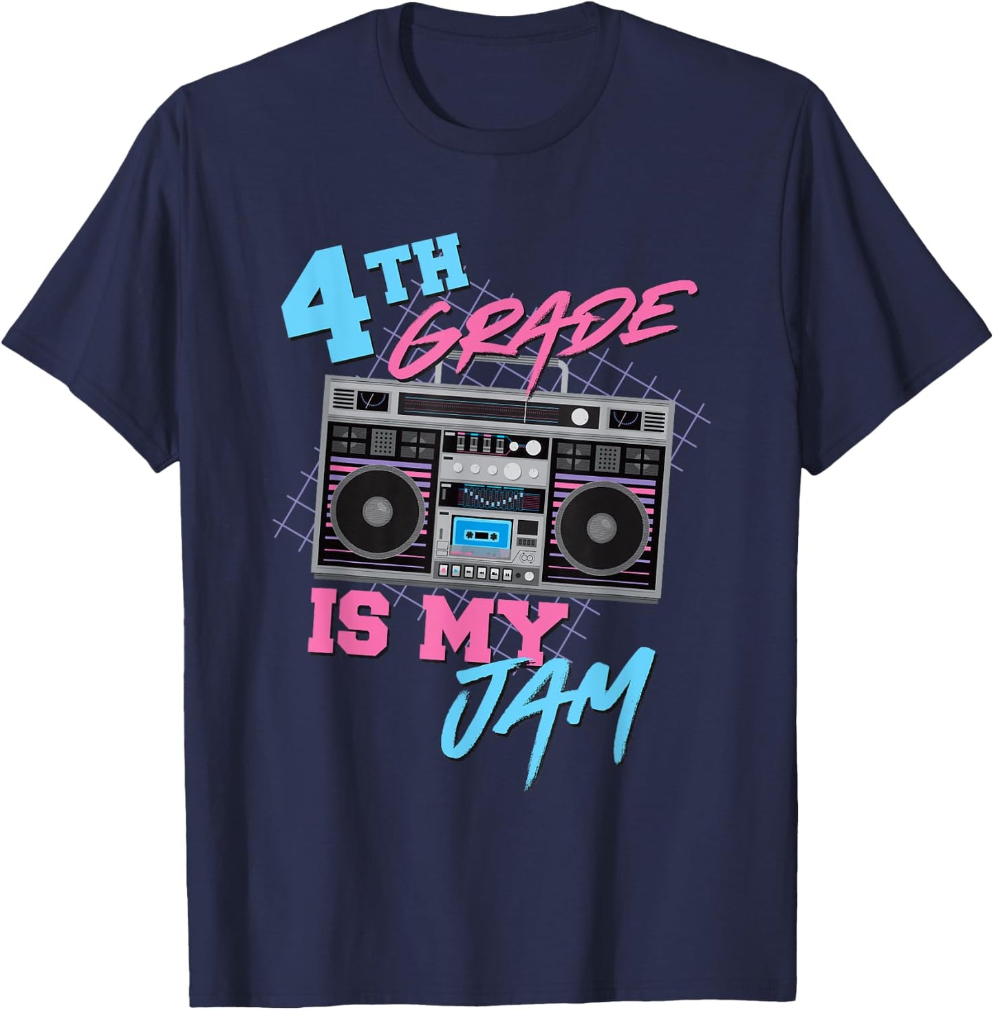 4th Grade Is My Jam - Vintage 80s Boombox Teacher Student T-Shirt - T-Shirt | Navy