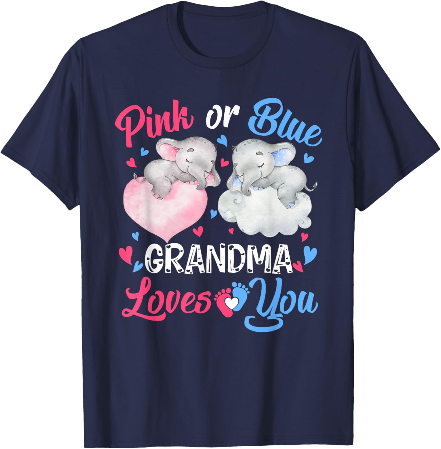 Pink or Blue Grandma Loves You Shirt Elephant Gender Reveal T-Shirt - T-Shirt | Navy