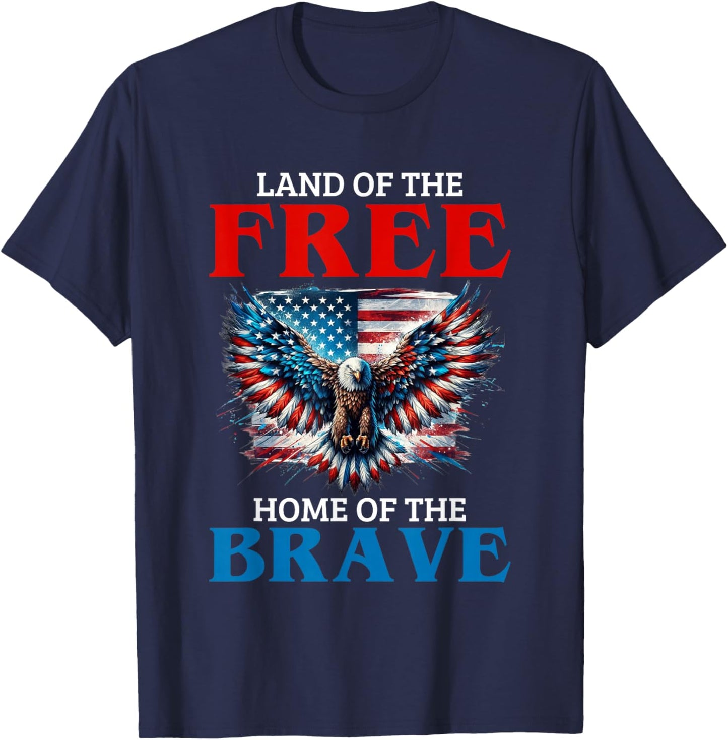 Land of The Free Home of The Brave Eagle USA Vintage Flag T-Shirt - T-Shirt | Navy