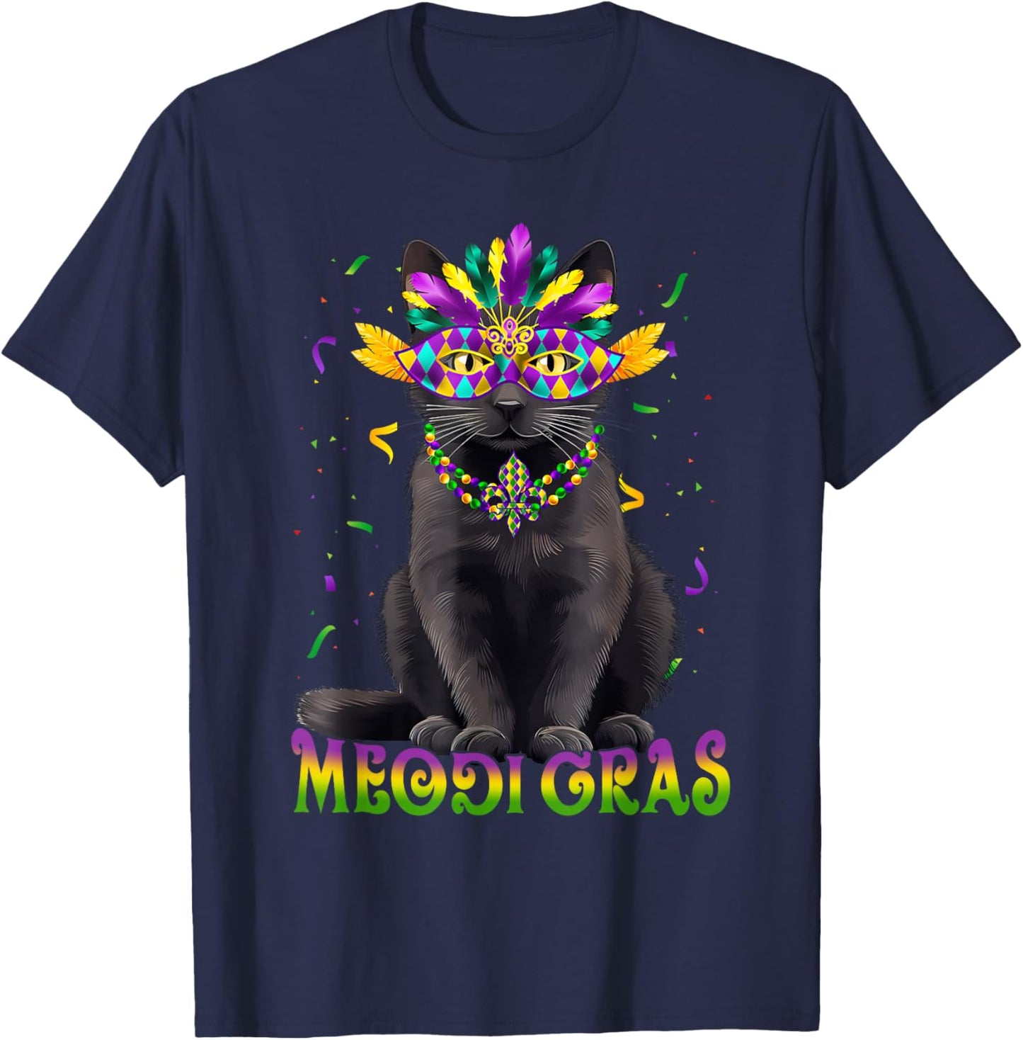 Meowdi Gras Mardi Gras Cat Lover New Orleans Louisiana USA T-Shirt - T-Shirt | Navy